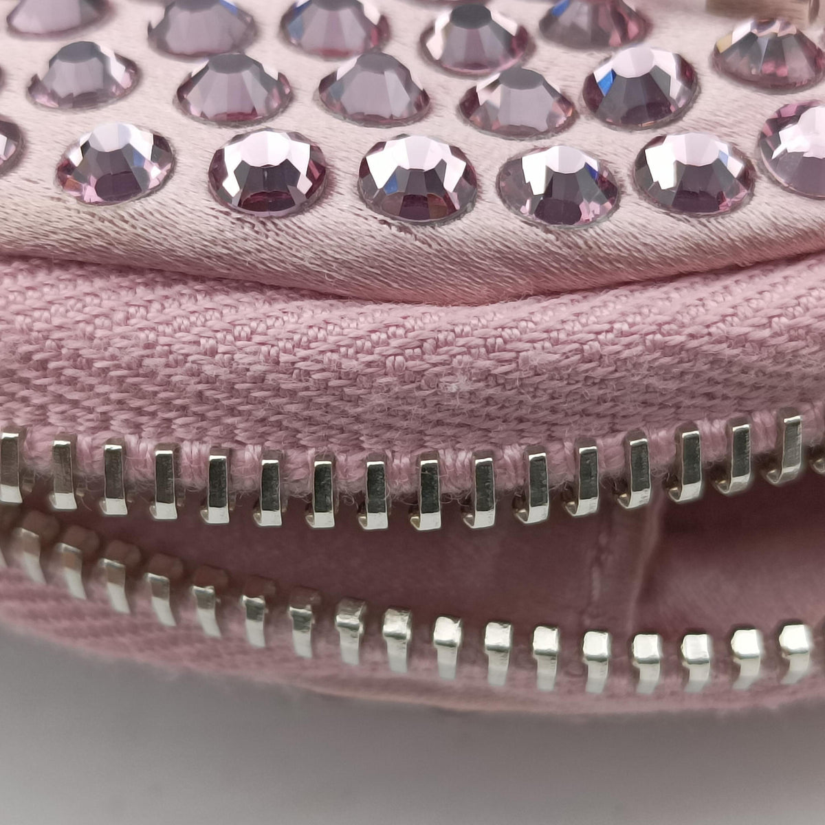 Pre-owned Prada crystal-embellished round Pink silk x Rhinestone 1NR003 shoulderbag | stylenewstar