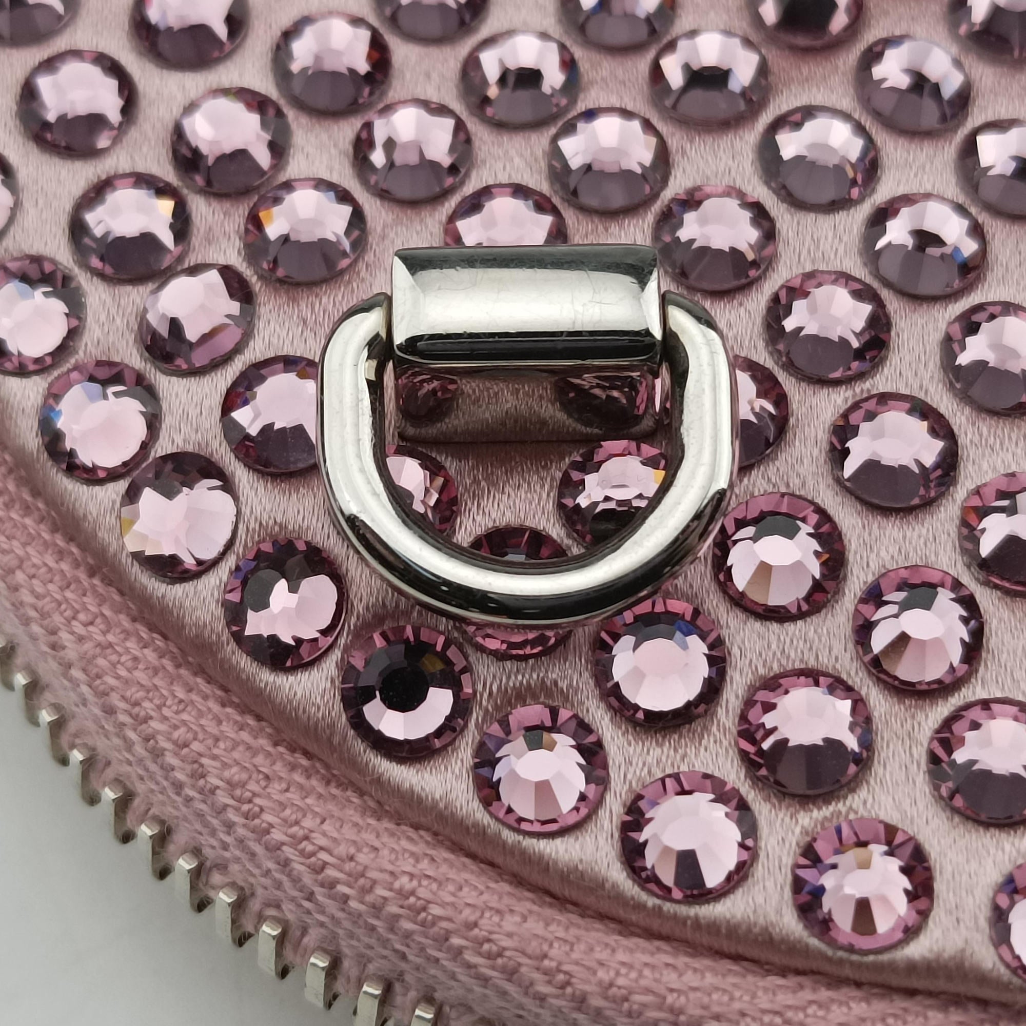 Pre-owned Prada crystal-embellished round Pink silk x Rhinestone 1NR003 shoulderbag | stylenewstar