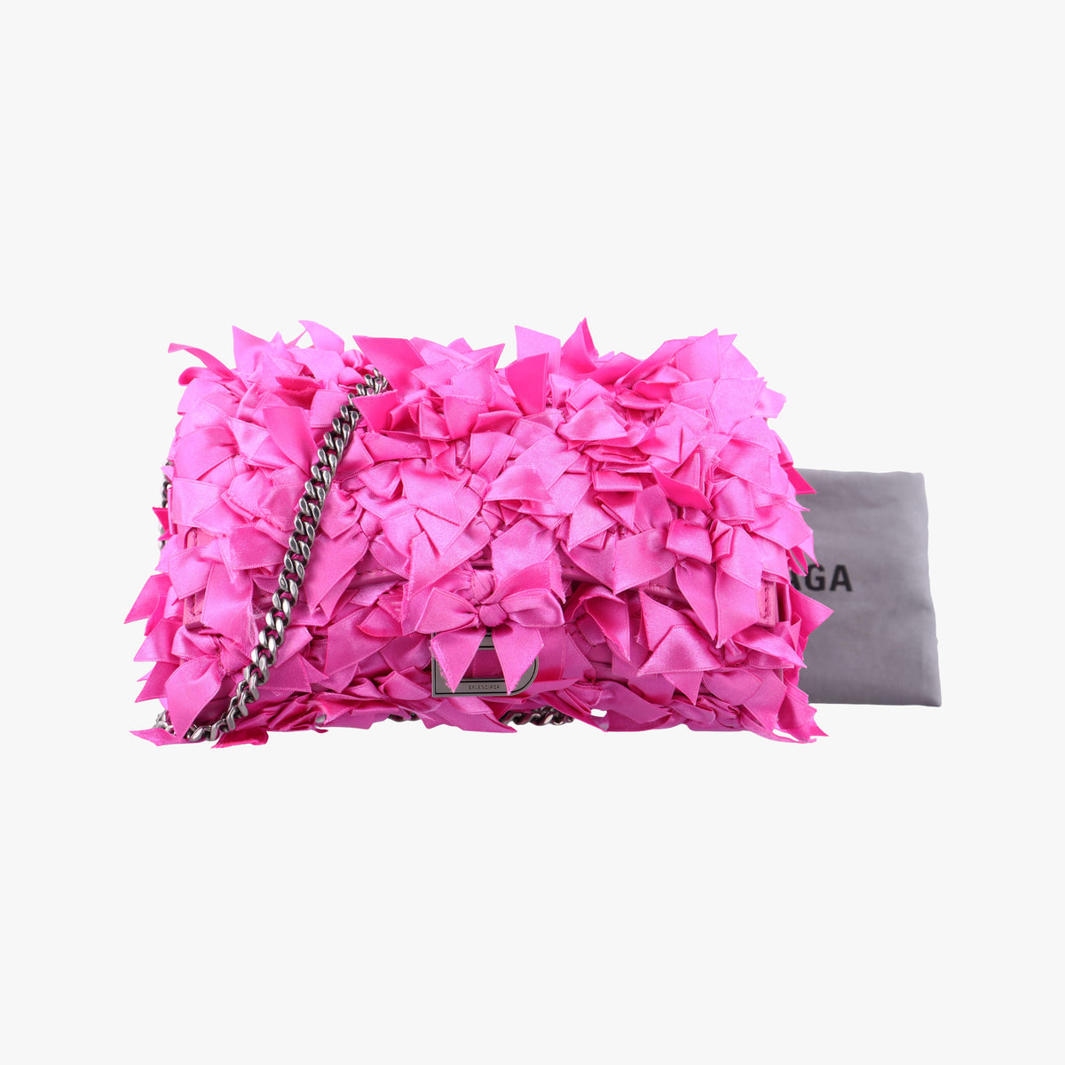 Pre-owned Balenciaga Hourglass Pink Satin× Leather  shoulderbag | stylenewstar