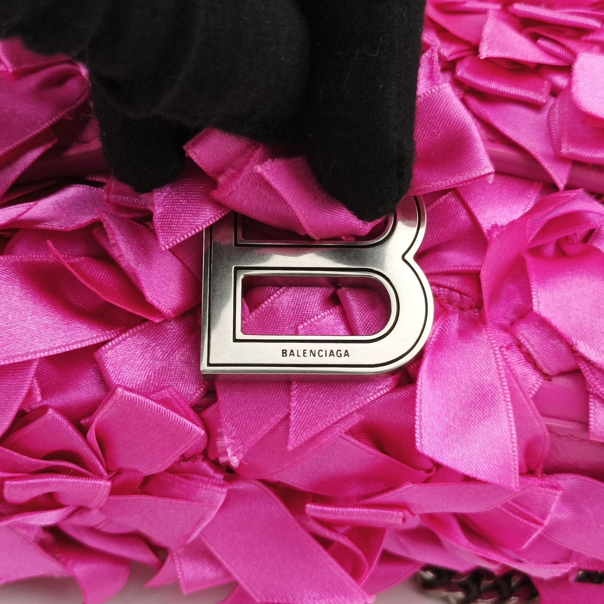 Pre-owned Balenciaga Hourglass Pink Satin× Leather  shoulderbag | stylenewstar