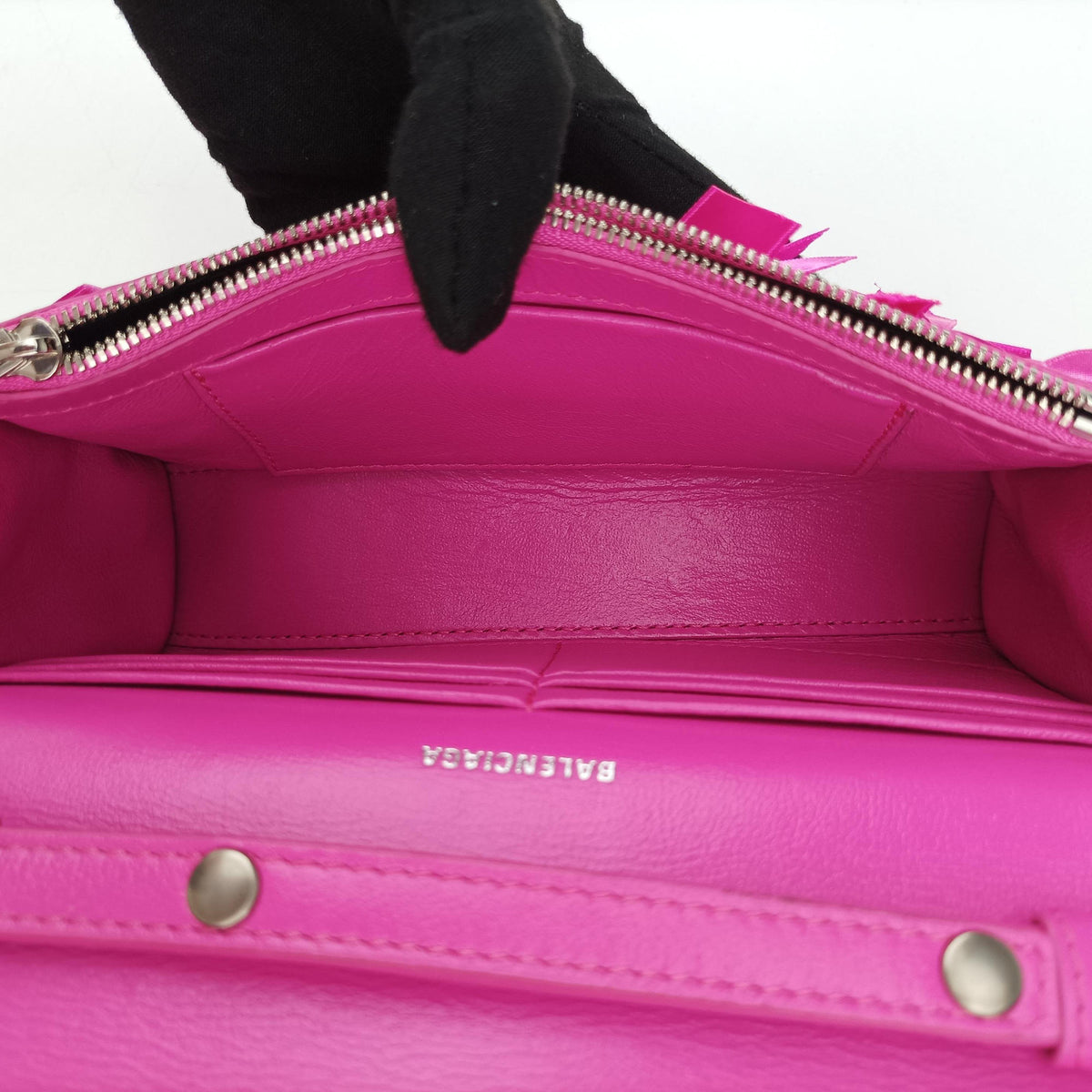 Pre-owned Balenciaga Hourglass Pink Satin× Leather  shoulderbag | stylenewstar