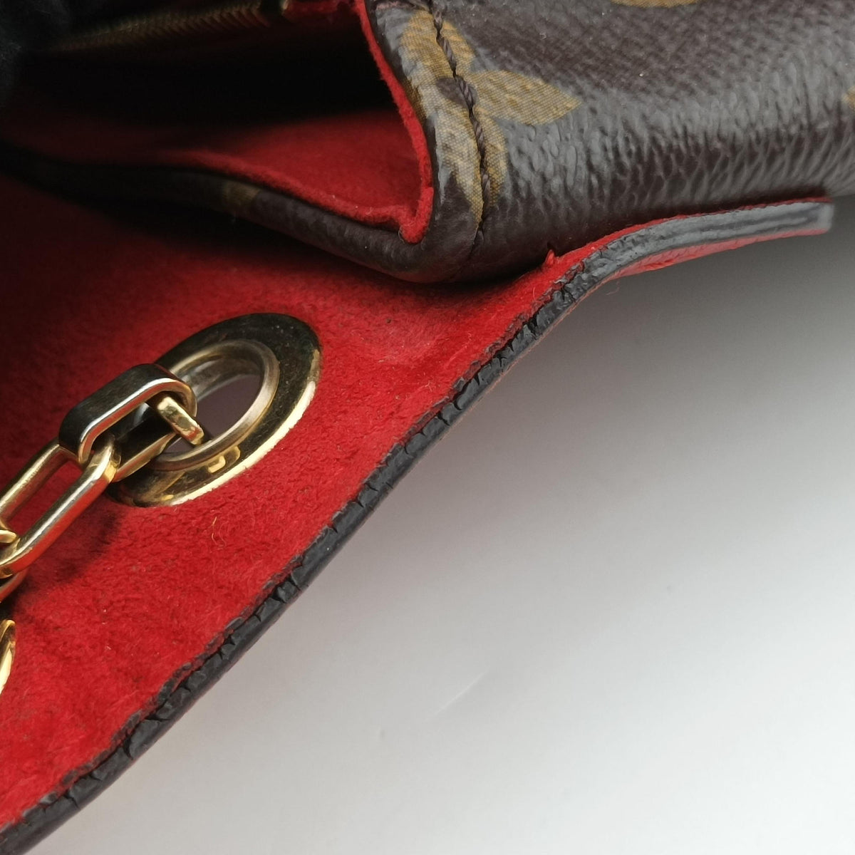 Pre-owned Louis Vuitton PALLAS Chain Brown×CERISE Monogram Canvas×calf leather M41201 shoulderbag | stylenewstar