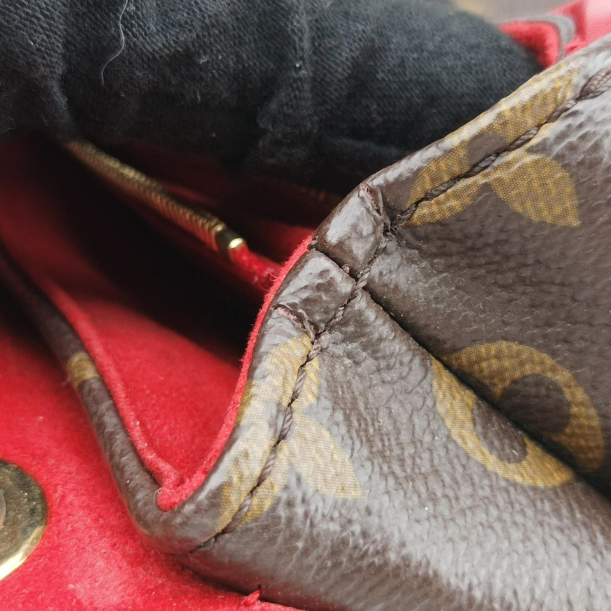 Pre-owned Louis Vuitton PALLAS Chain Brown×CERISE Monogram Canvas×calf leather M41201 shoulderbag | stylenewstar