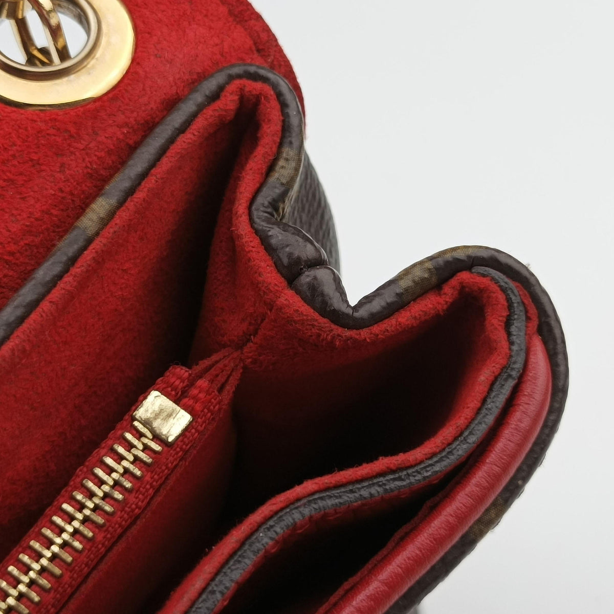 Pre-owned Louis Vuitton PALLAS Chain Brown×CERISE Monogram Canvas×calf leather M41201 shoulderbag | stylenewstar