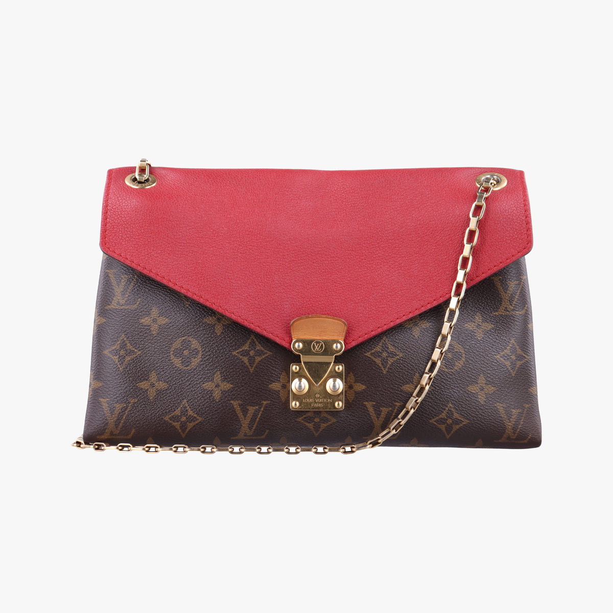 Pre-owned Louis Vuitton PALLAS Chain Brown×CERISE Monogram Canvas×calf leather M41201 shoulderbag | stylenewstar