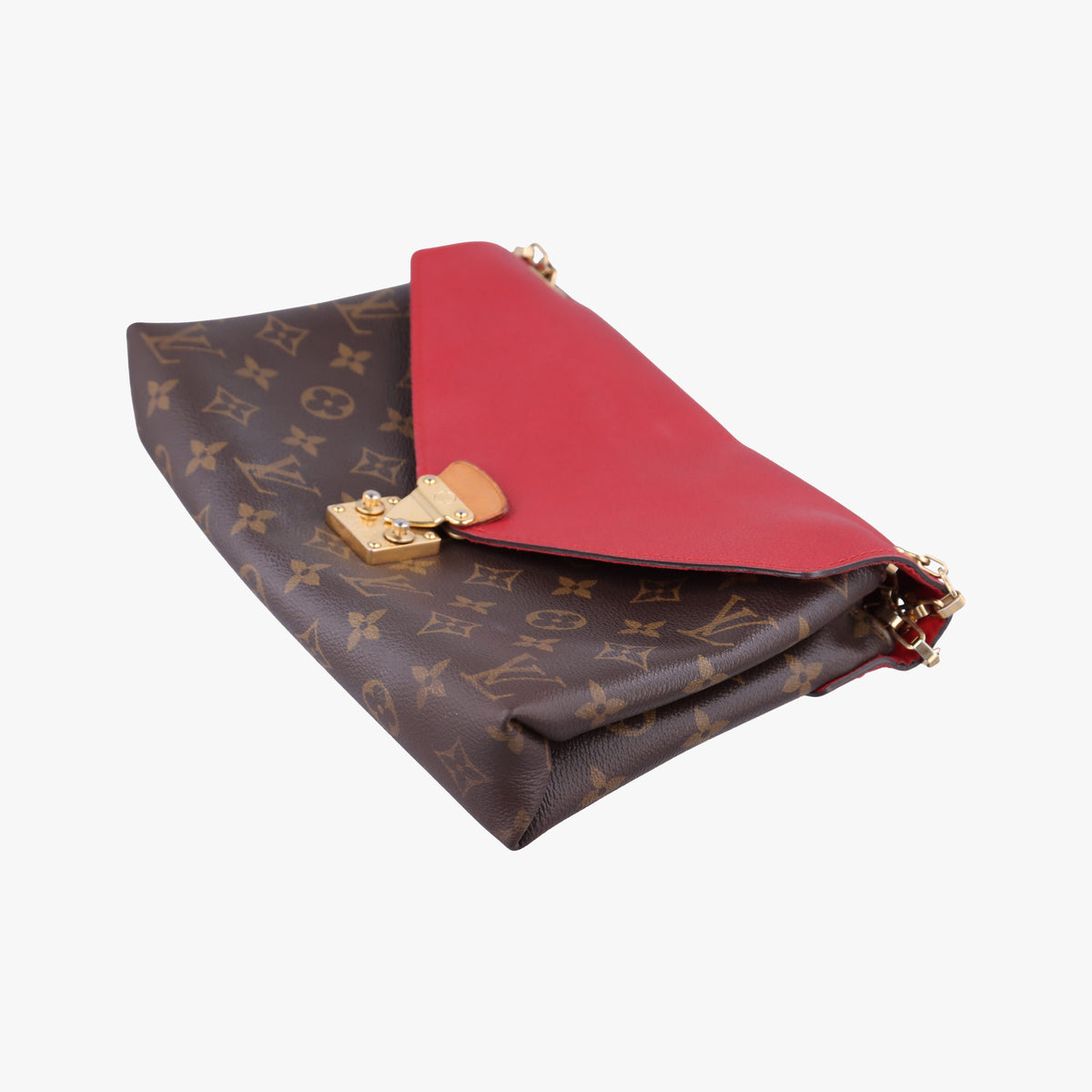 Pre-owned Louis Vuitton PALLAS Chain Brown×CERISE Monogram Canvas×calf leather M41201 shoulderbag | stylenewstar
