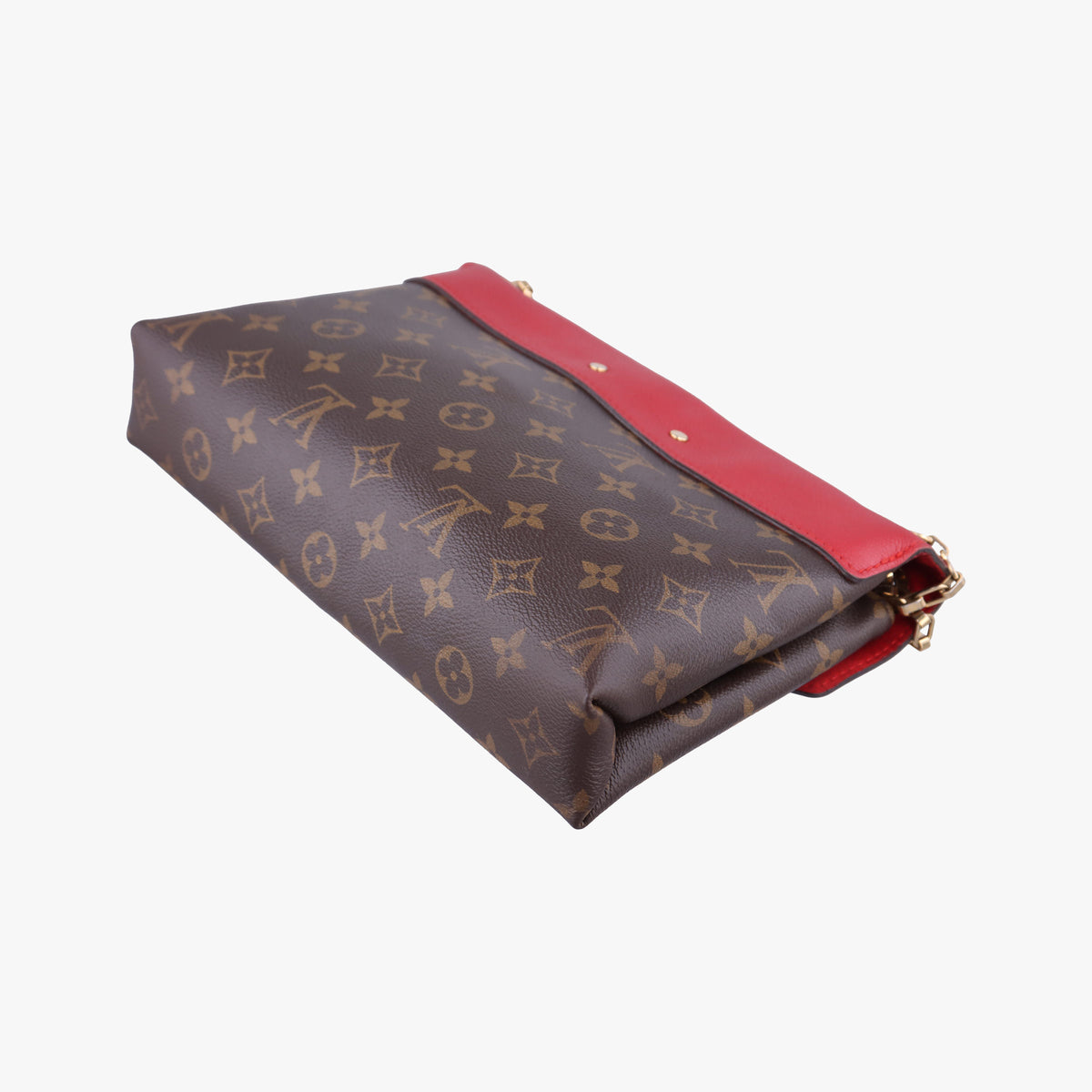 Pre-owned Louis Vuitton PALLAS Chain Brown×CERISE Monogram Canvas×calf leather M41201 shoulderbag | stylenewstar