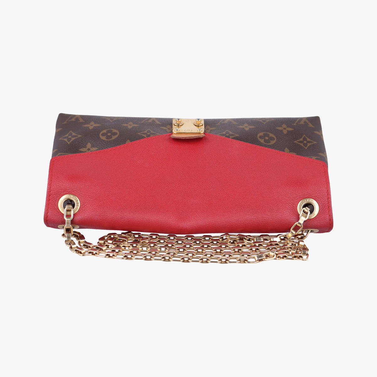 Pre-owned Louis Vuitton PALLAS Chain Brown×CERISE Monogram Canvas×calf leather M41201 shoulderbag | stylenewstar