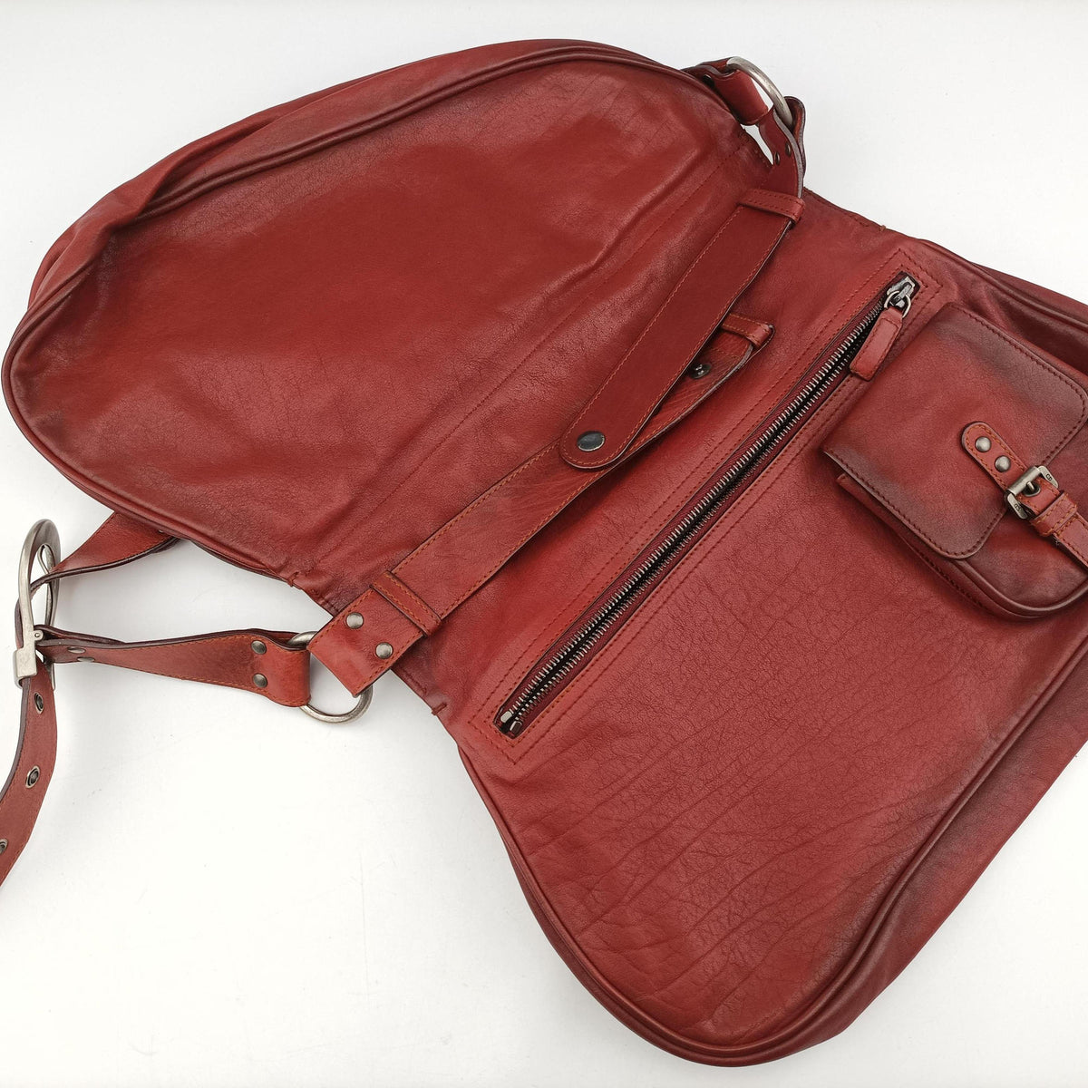 Pre-owned Christian Dior Gaucho Red Leather  shoulderbag | stylenewstar