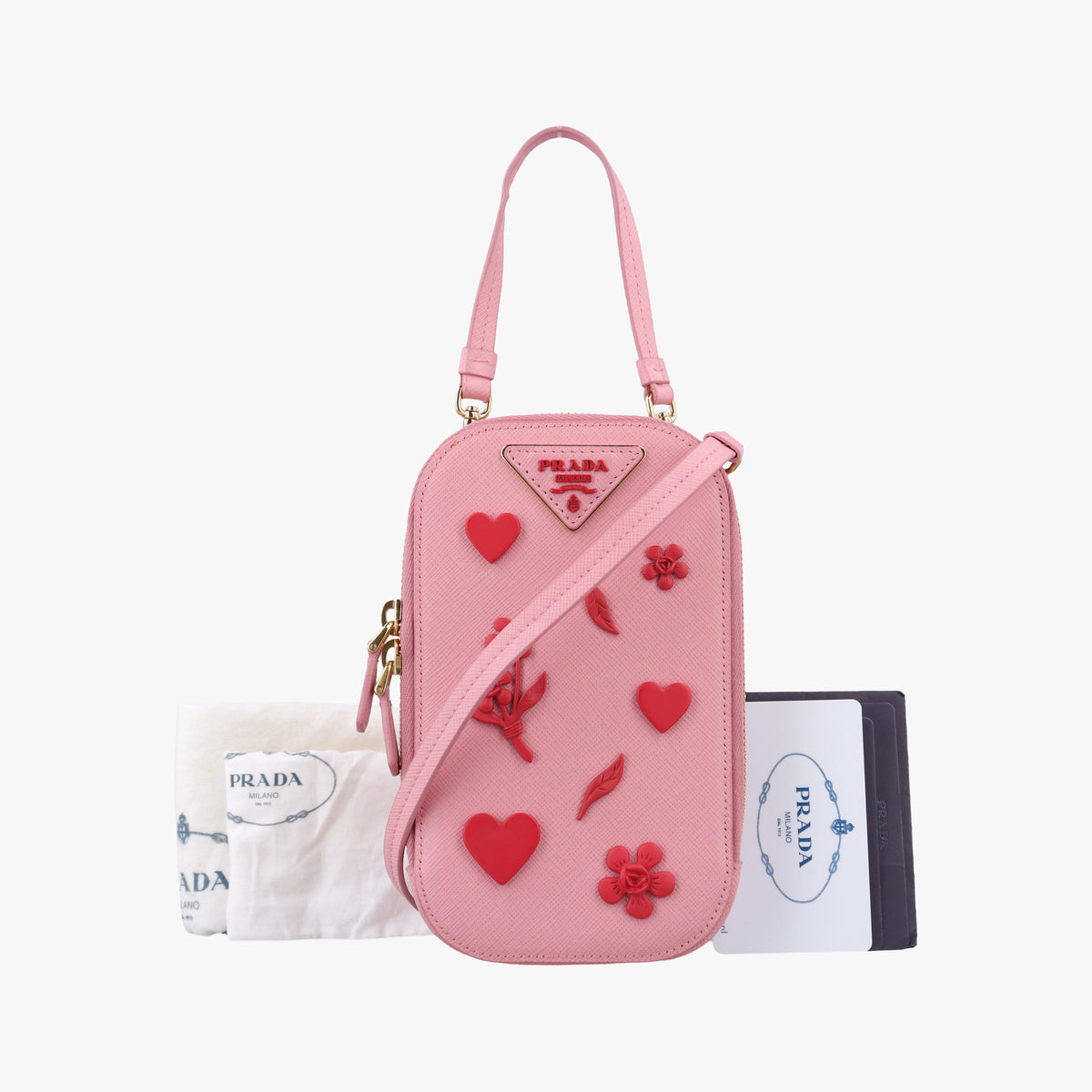 Pre-owned Prada Phone Pouch Pink Saffiano Leather  shoulderbag | stylenewstar