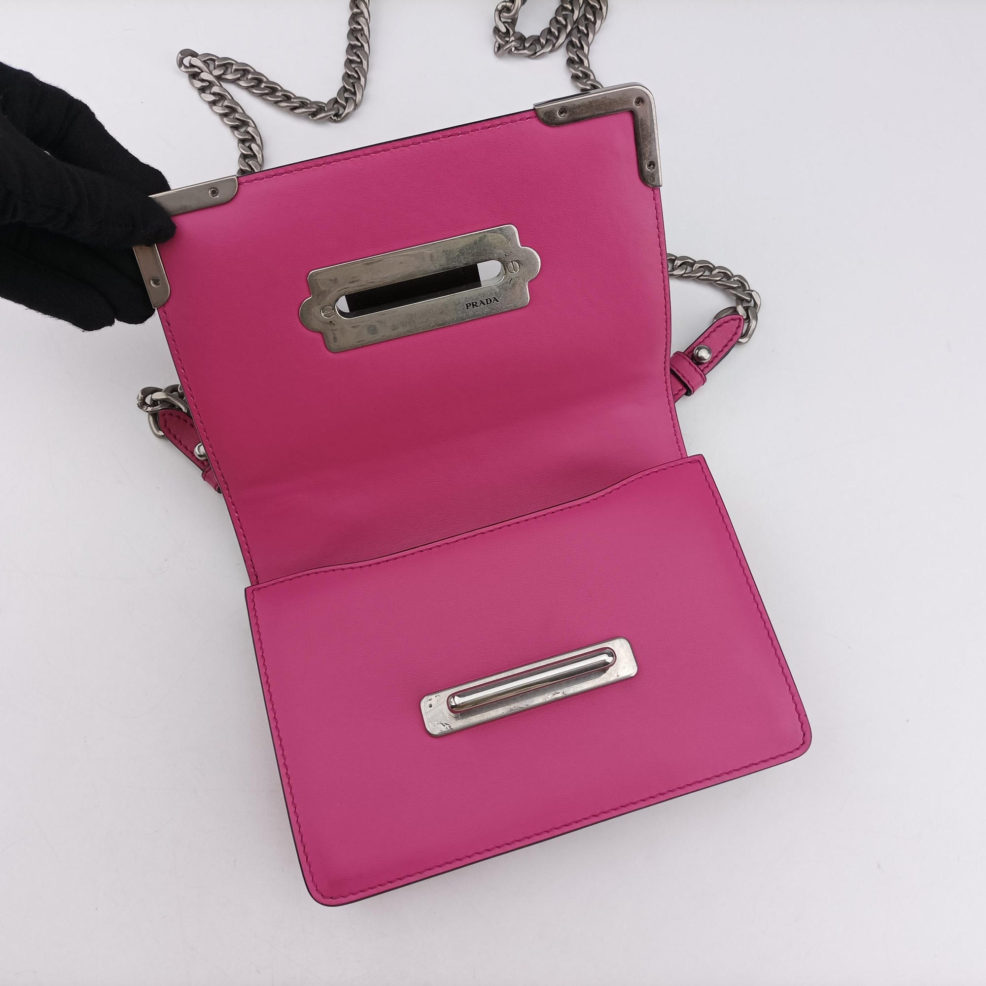 Pre-owned Prada Cahier pink×Black Leather 1BH018 shoulderbag | stylenewstar