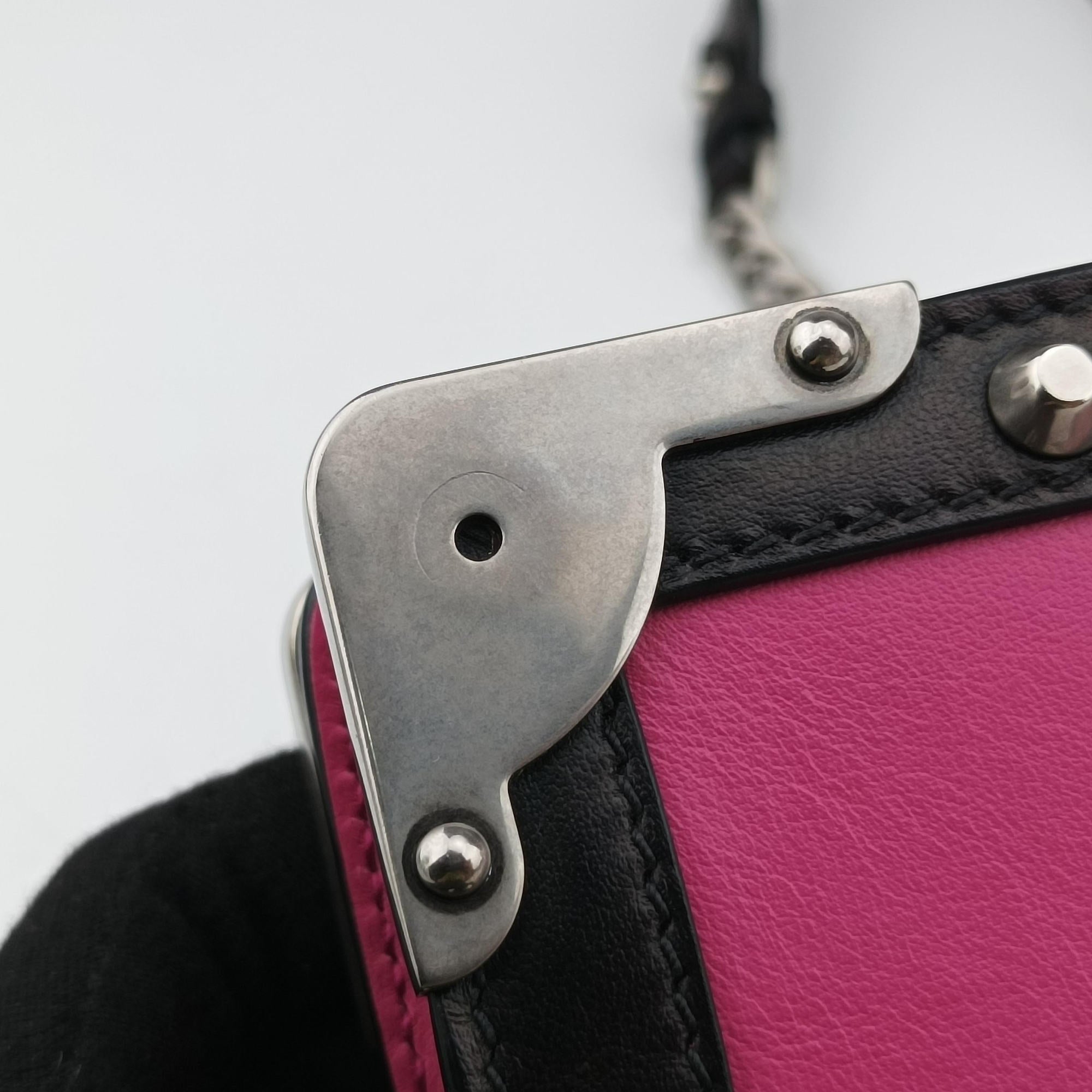 Pre-owned Prada Cahier pink×Black Leather 1BH018 shoulderbag | stylenewstar