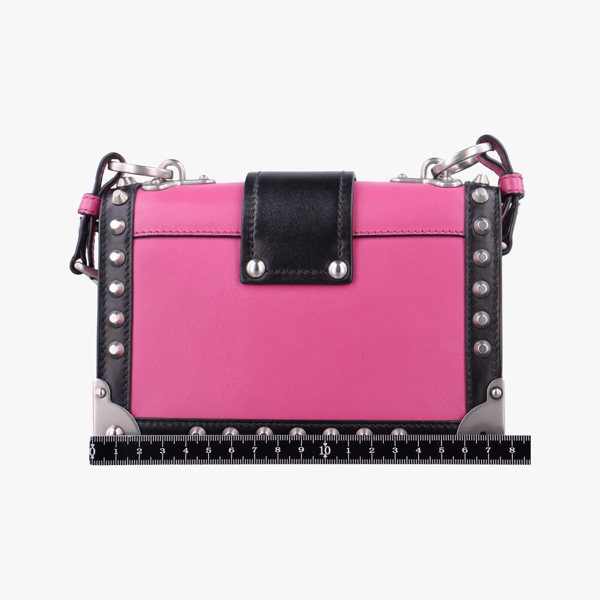 Pre-owned Prada Cahier pink×Black Leather 1BH018 shoulderbag | stylenewstar