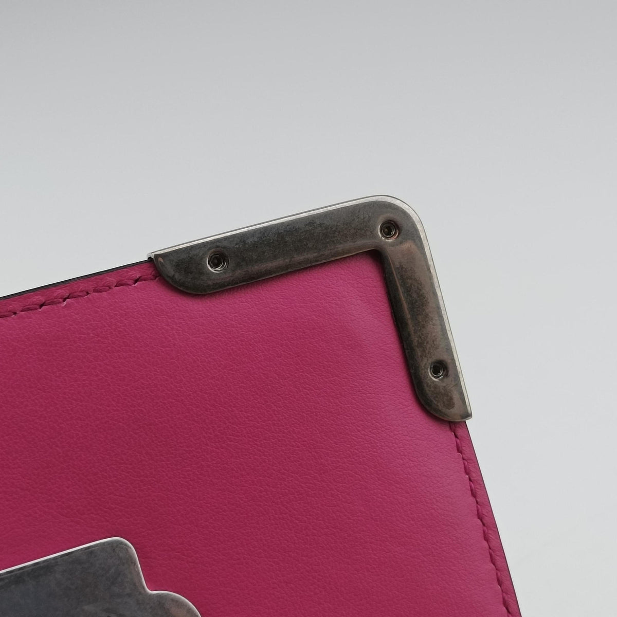 Pre-owned Prada Cahier pink×Black Leather 1BH018 shoulderbag | stylenewstar