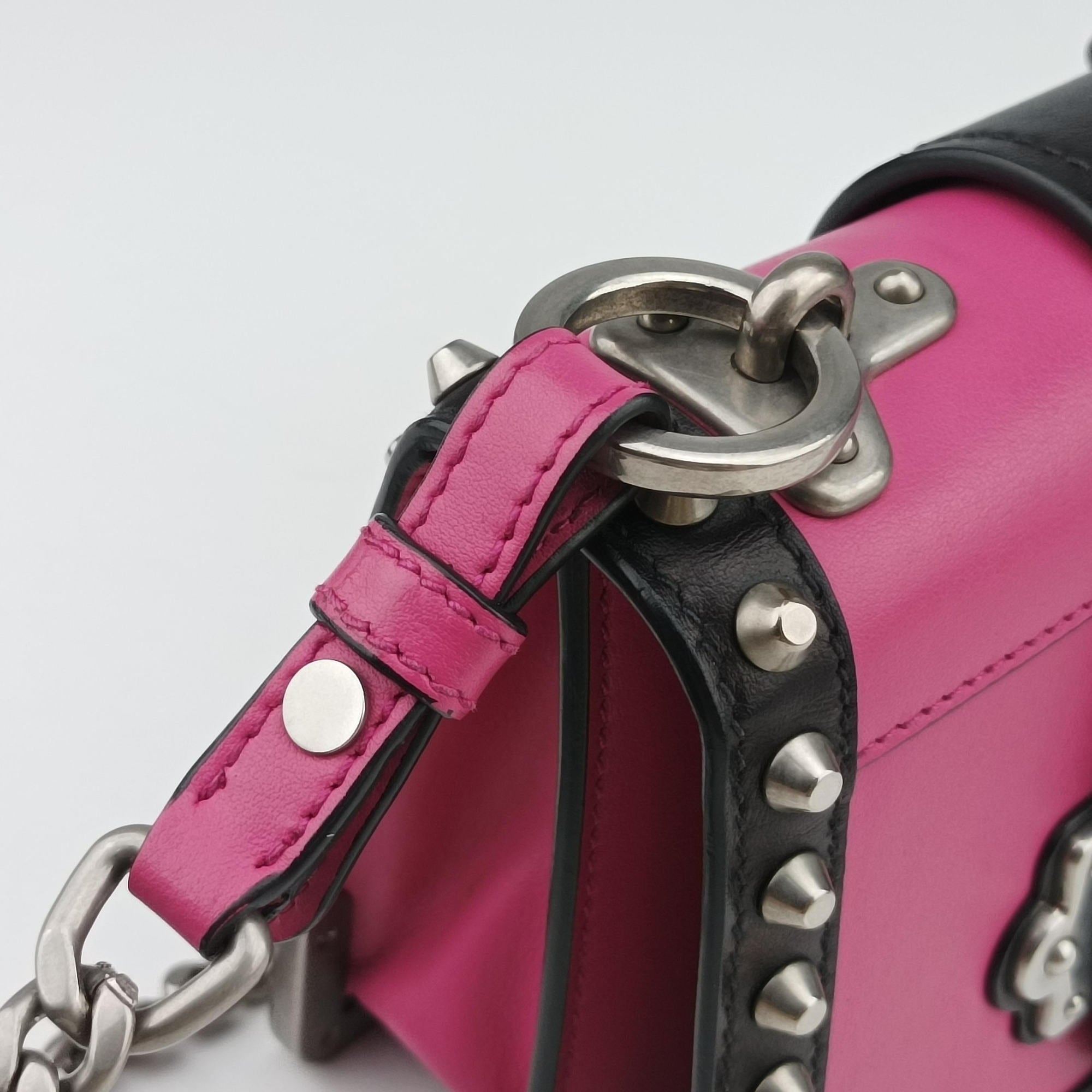 Pre-owned Prada Cahier pink×Black Leather 1BH018 shoulderbag | stylenewstar