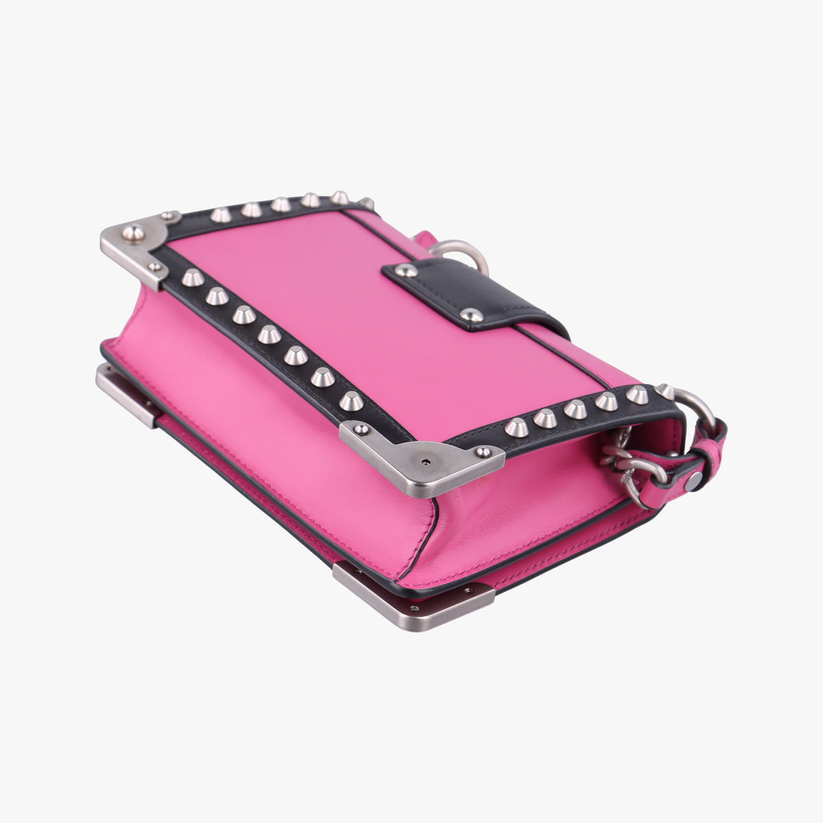 Pre-owned Prada Cahier pink×Black Leather 1BH018 shoulderbag | stylenewstar