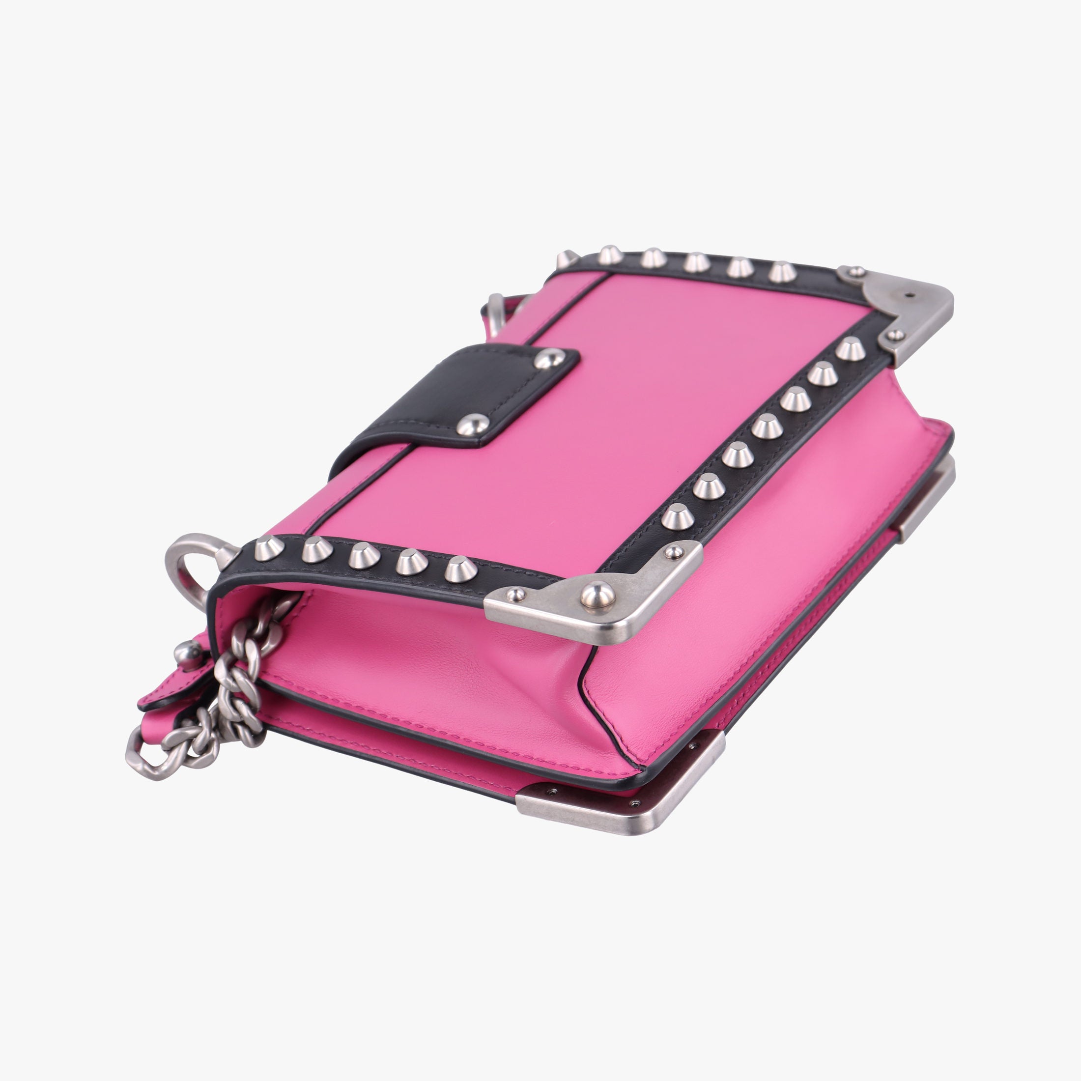 Pre-owned Prada Cahier pink×Black Leather 1BH018 shoulderbag | stylenewstar
