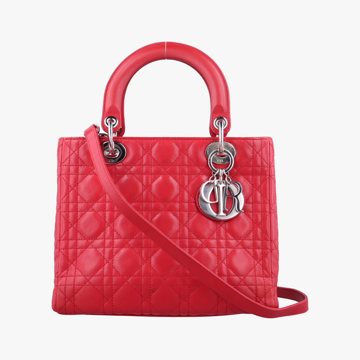 Pre-owned Christian Dior Lady Dior Red lambskin  shoulderbag | stylenewstar