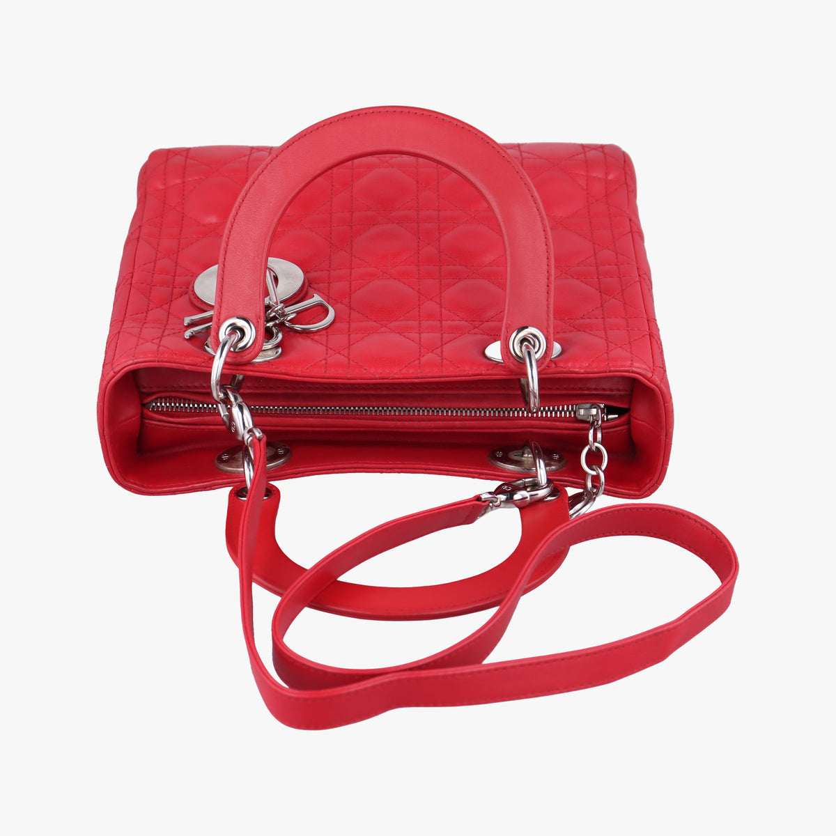 Pre-owned Christian Dior Lady Dior Red lambskin  shoulderbag | stylenewstar