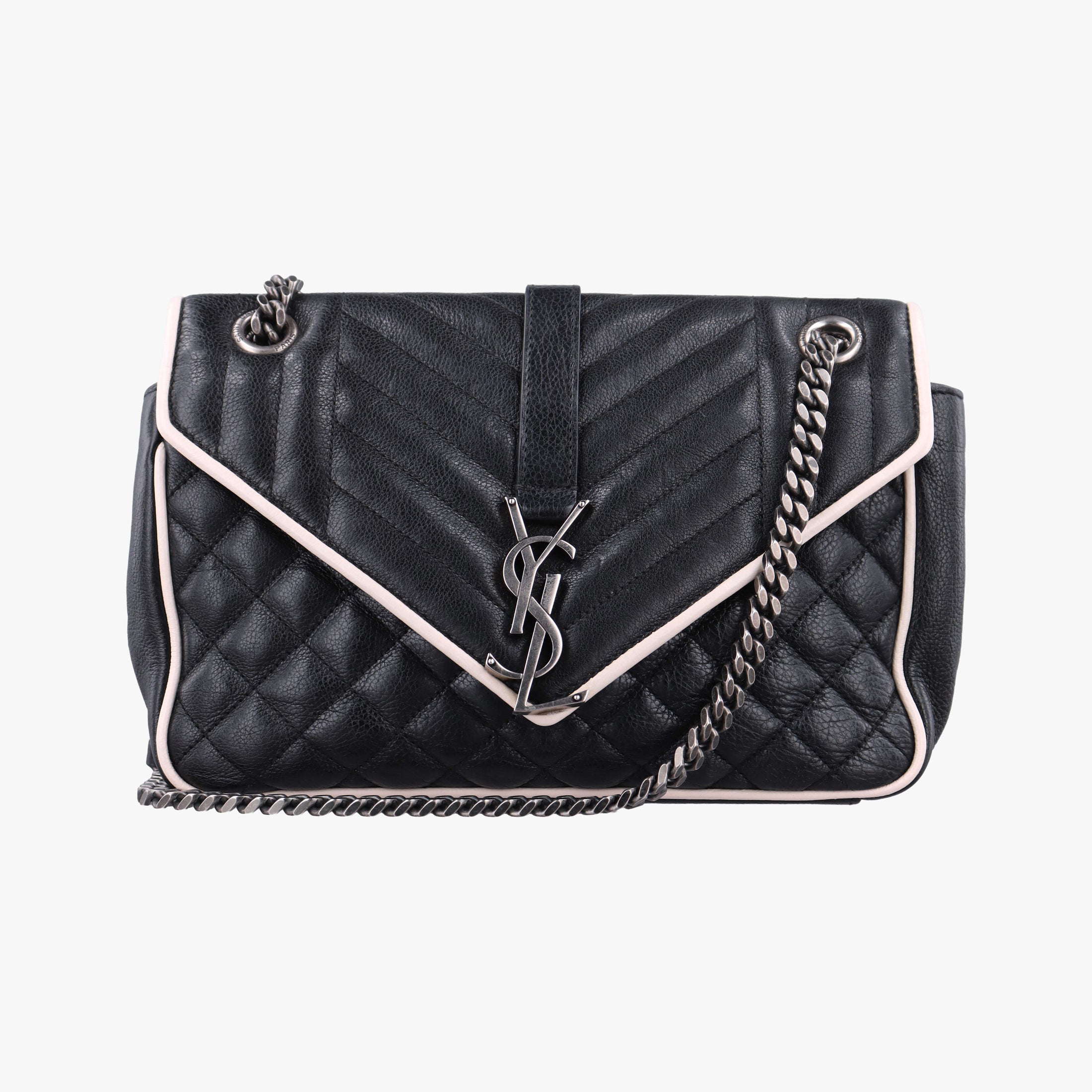 Pre-owned Yves Saint Laurent ENVELOPE Black×White Leather 428125 shoulderbag | stylenewstar