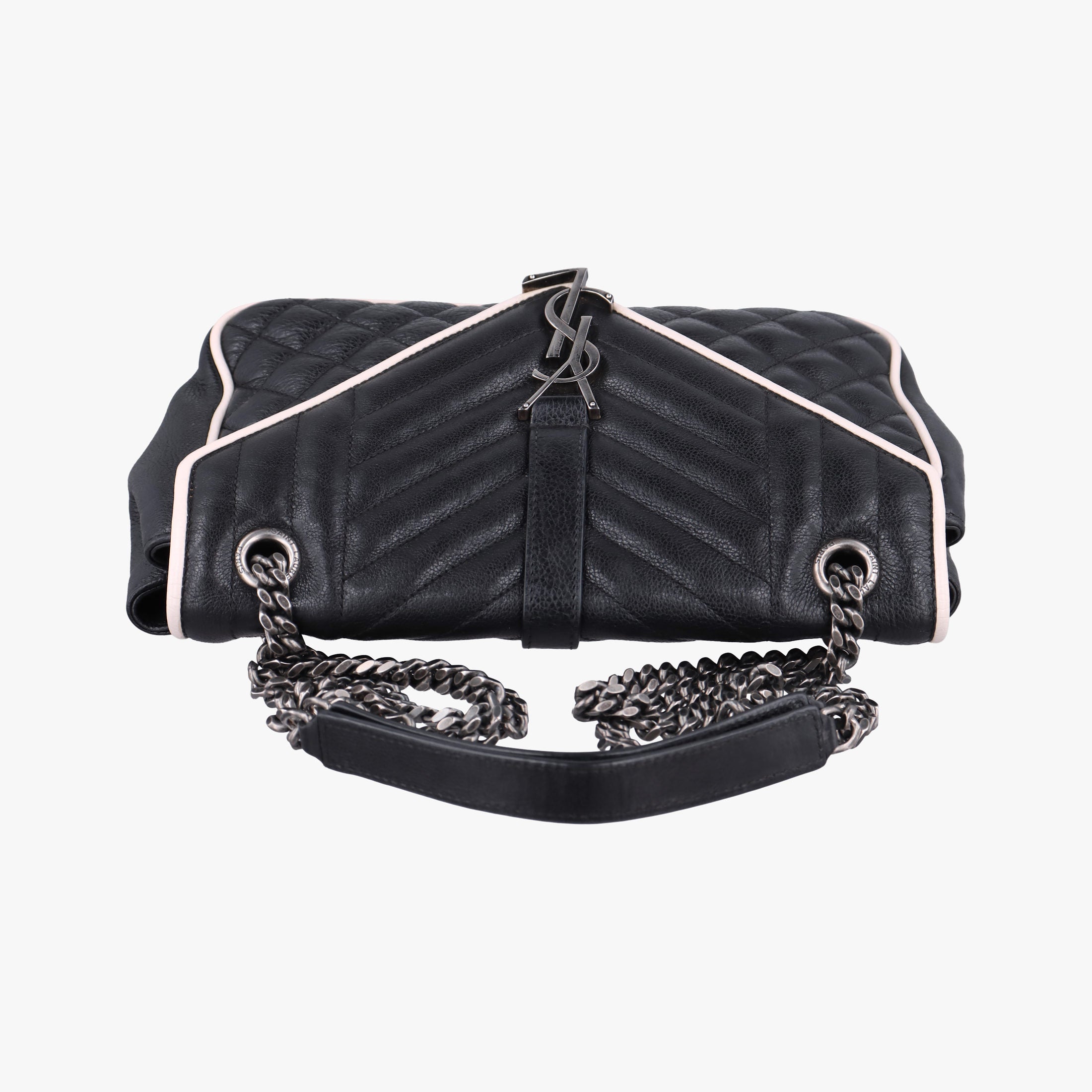 Pre-owned Yves Saint Laurent ENVELOPE Black×White Leather 428125 shoulderbag | stylenewstar