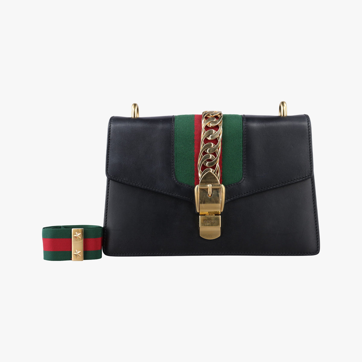 Pre-owned Gucci Sylvie Black Leather 421882 shoulderbag | stylenewstar