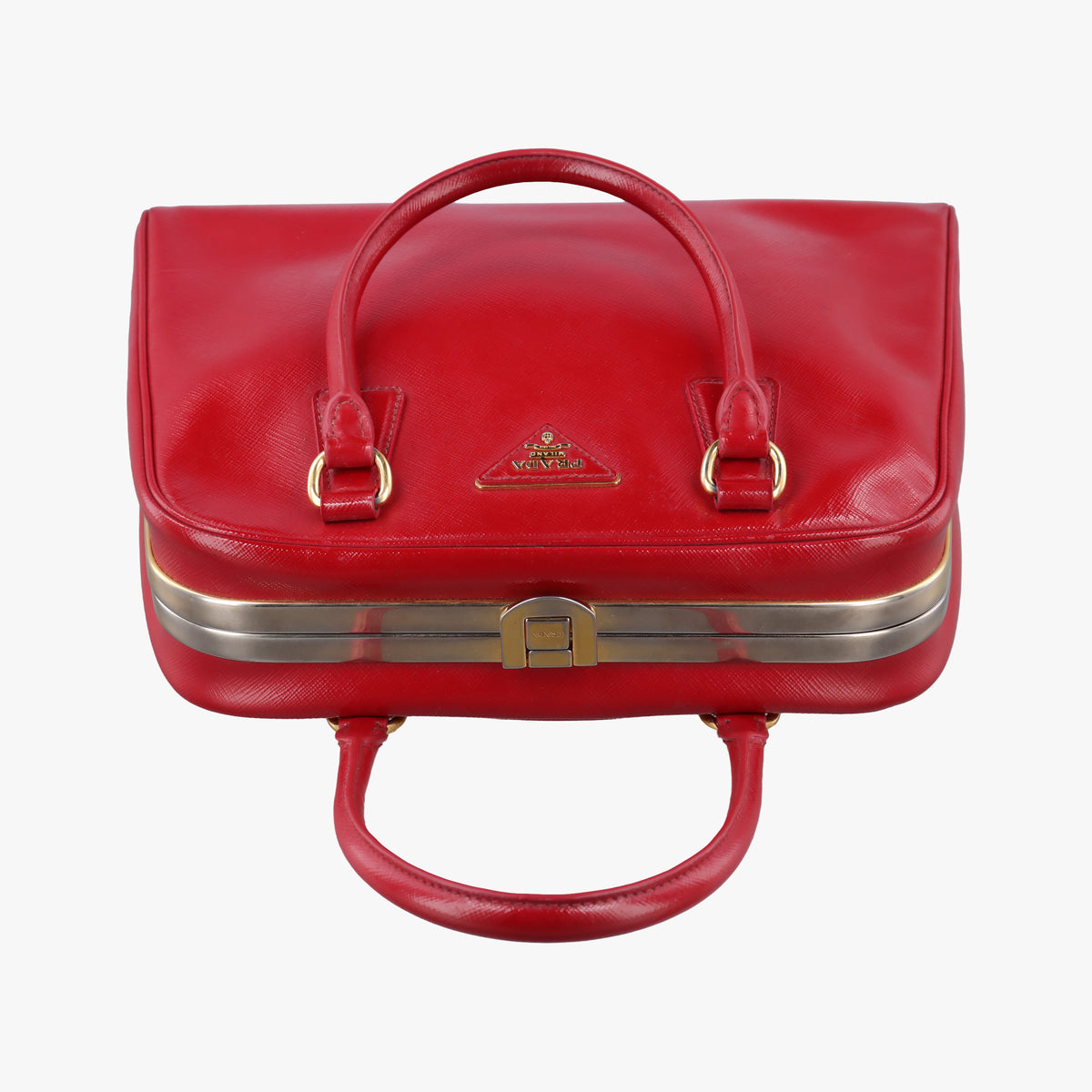 Pre-owned Prada Pyramid Red Patent Leather BL0808 handbag | stylenewstar