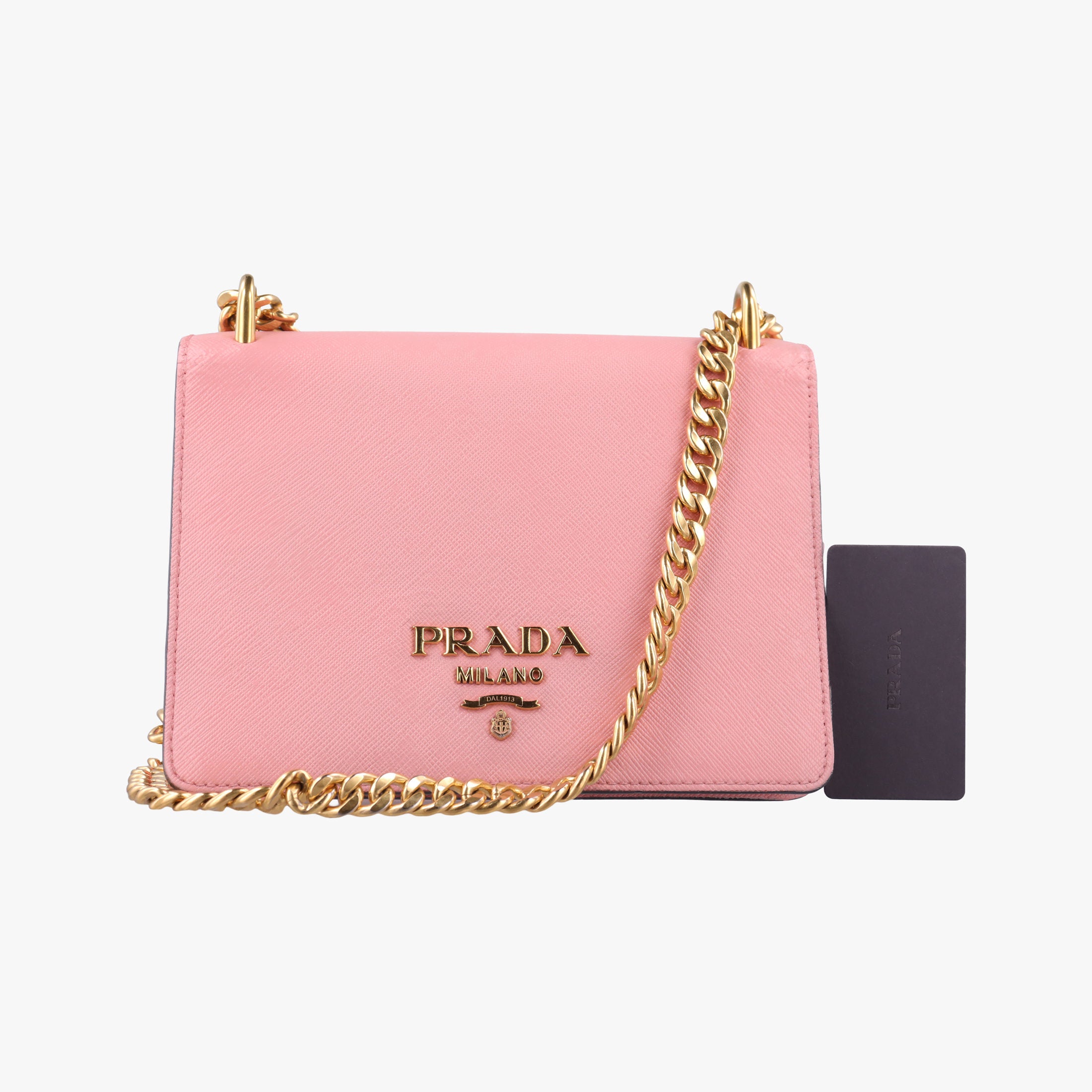 Pre-owned Prada milano logo Pink Saffiano Leather 1BP012 shoulderbag | stylenewstar