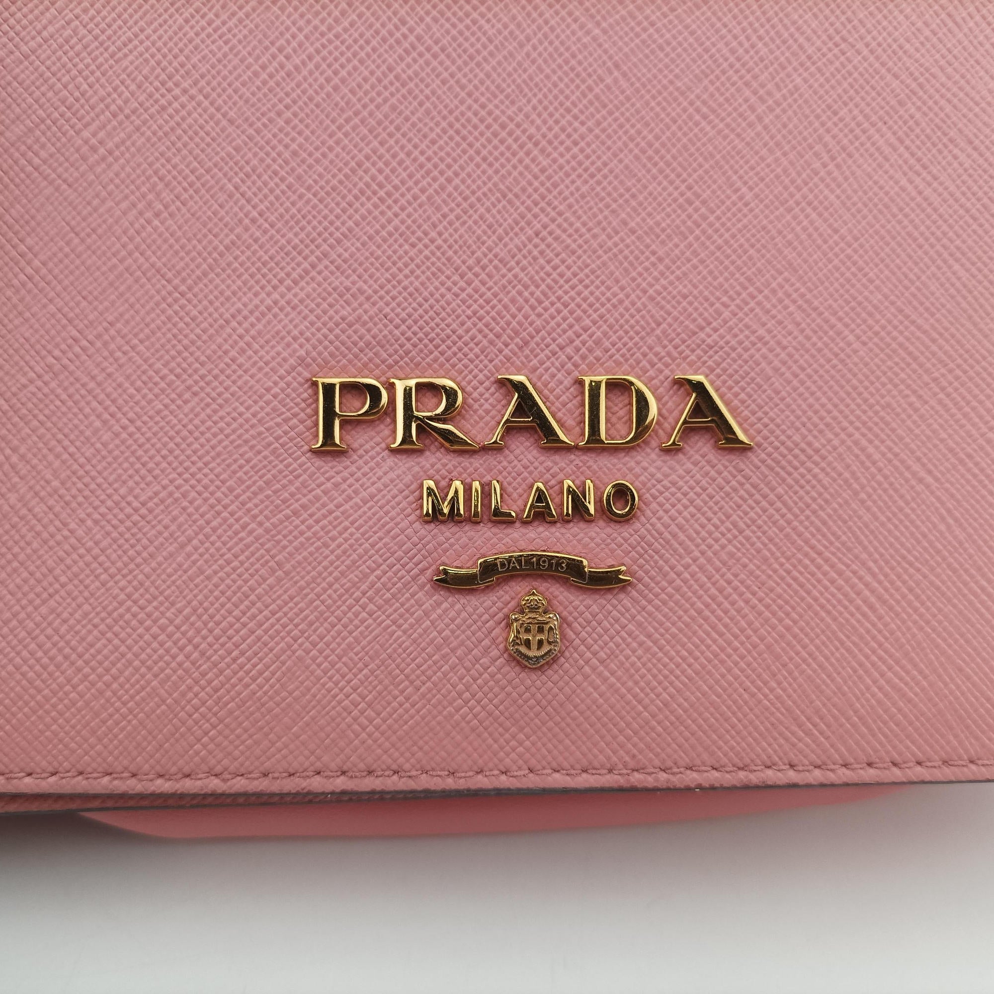 Pre-owned Prada milano logo Pink Saffiano Leather 1BP012 shoulderbag | stylenewstar