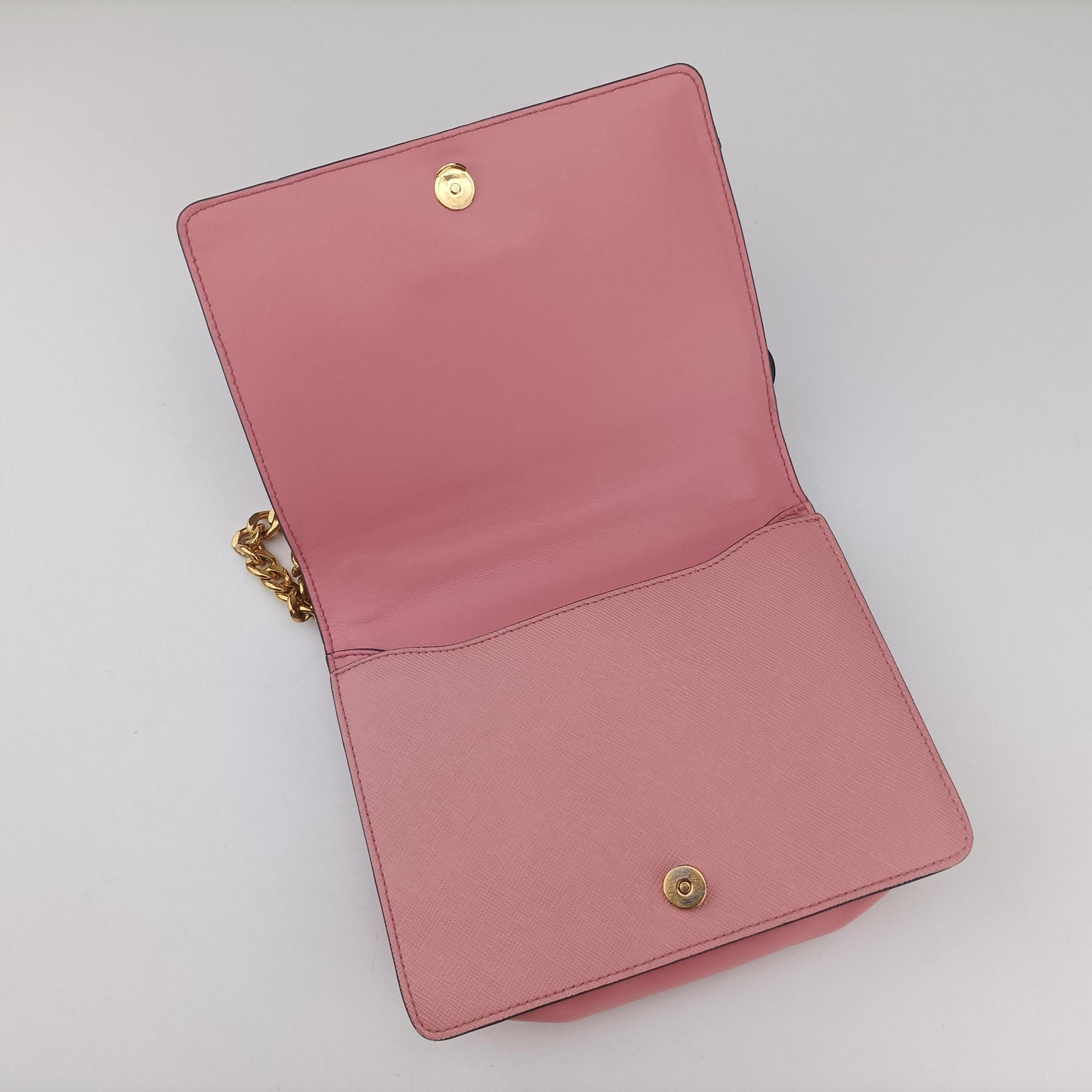Pre-owned Prada milano logo Pink Saffiano Leather 1BP012 shoulderbag | stylenewstar