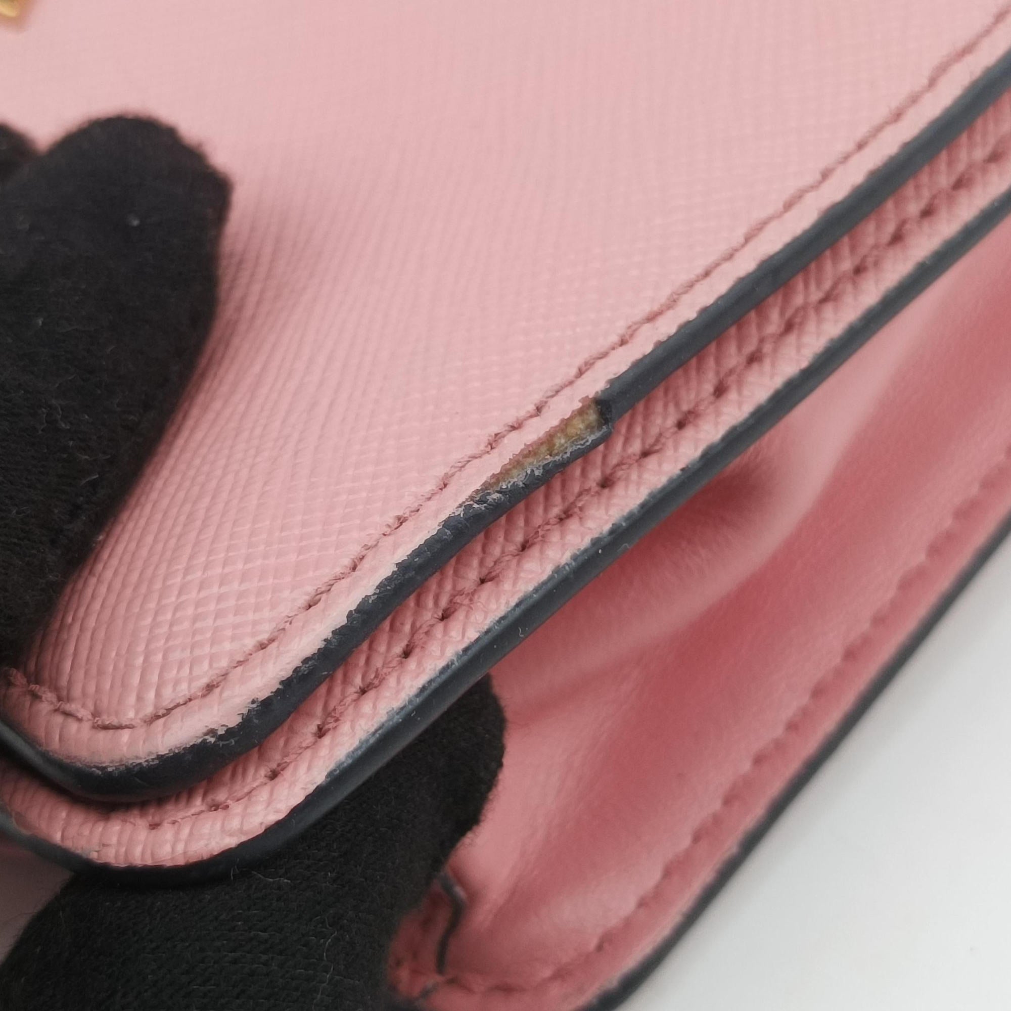 Pre-owned Prada milano logo Pink Saffiano Leather 1BP012 shoulderbag | stylenewstar