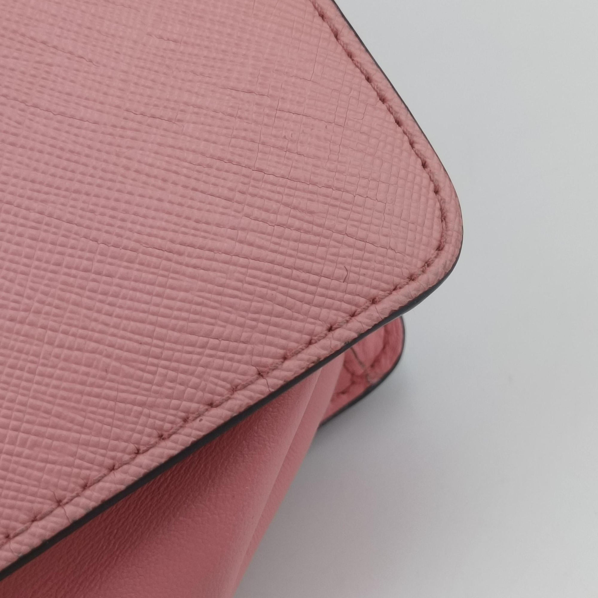 Pre-owned Prada milano logo Pink Saffiano Leather 1BP012 shoulderbag | stylenewstar