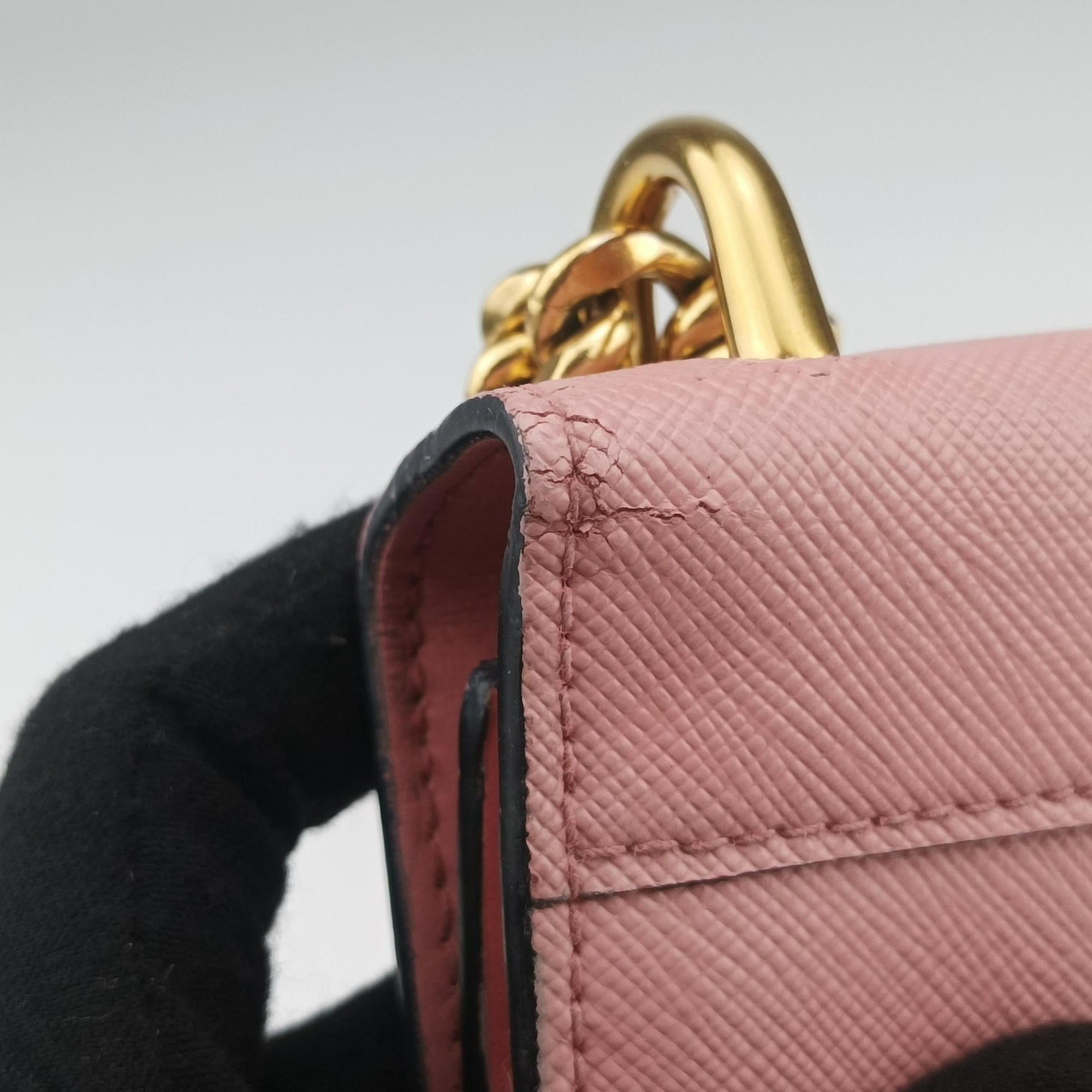 Pre-owned Prada milano logo Pink Saffiano Leather 1BP012 shoulderbag | stylenewstar