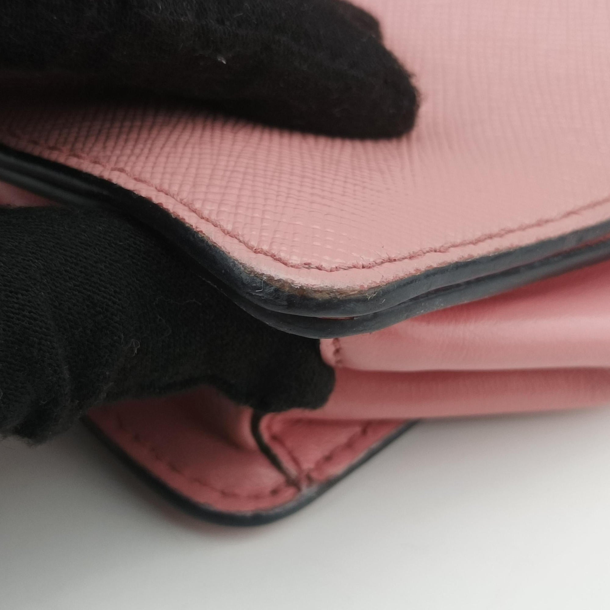 Pre-owned Prada milano logo Pink Saffiano Leather 1BP012 shoulderbag | stylenewstar