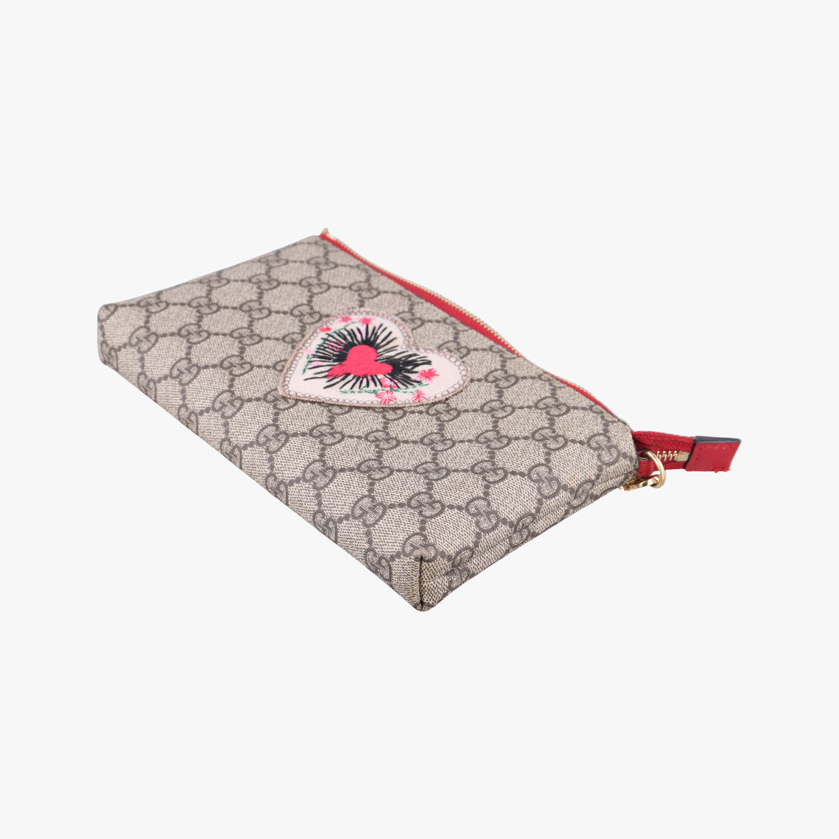 Pre-owned Gucci GG Supreme Heart Chain Pochette Beige×red PVC coated canvas 456866 handbag | stylenewstar