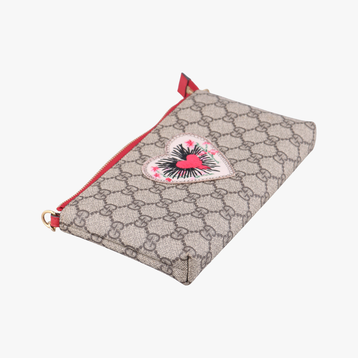 Pre-owned Gucci GG Supreme Heart Chain Pochette Beige×red PVC coated canvas 456866 handbag | stylenewstar