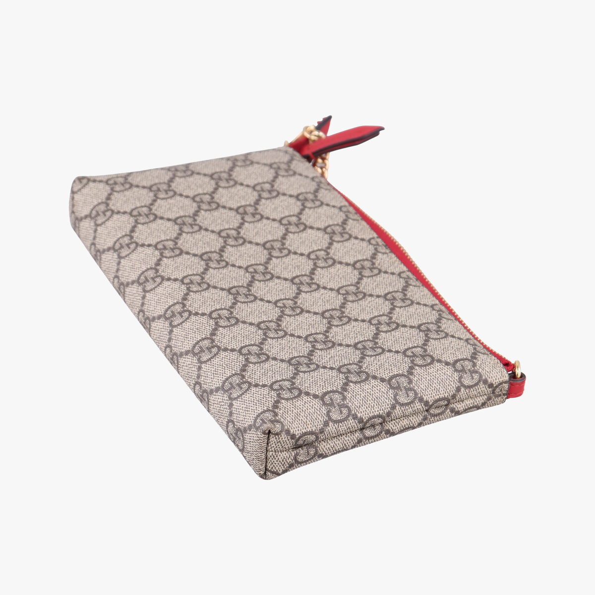 Pre-owned Gucci GG Supreme Heart Chain Pochette Beige×red PVC coated canvas 456866 handbag | stylenewstar