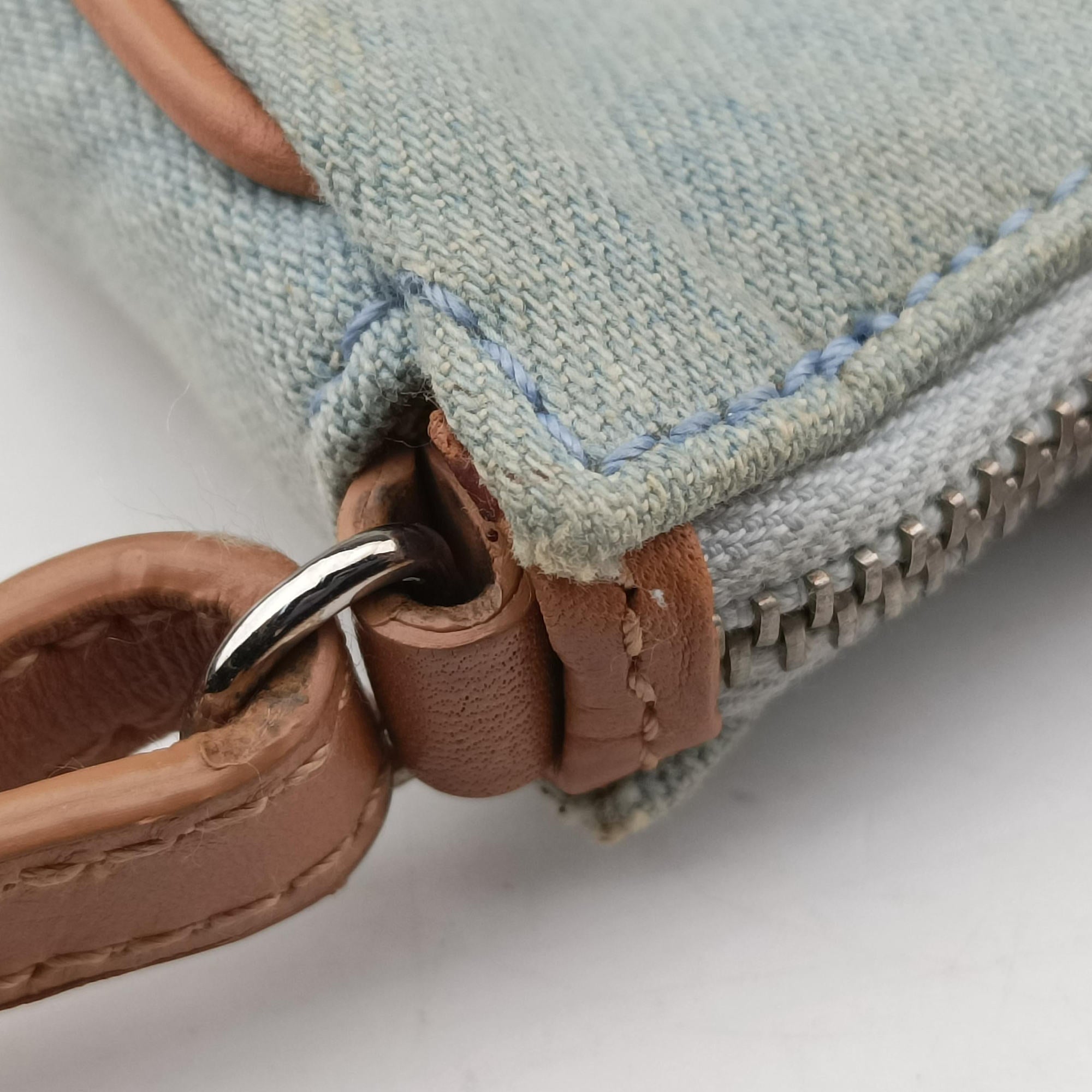 Pre-owned Christian Dior Saddle pouch Blue Denim x Leather  handbag | stylenewstar