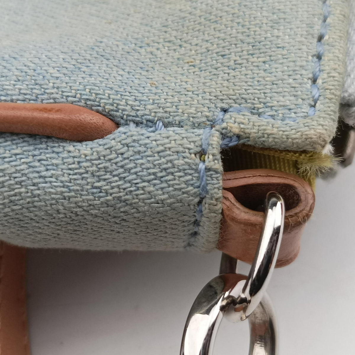 Pre-owned Christian Dior Saddle pouch Blue Denim x Leather  handbag | stylenewstar