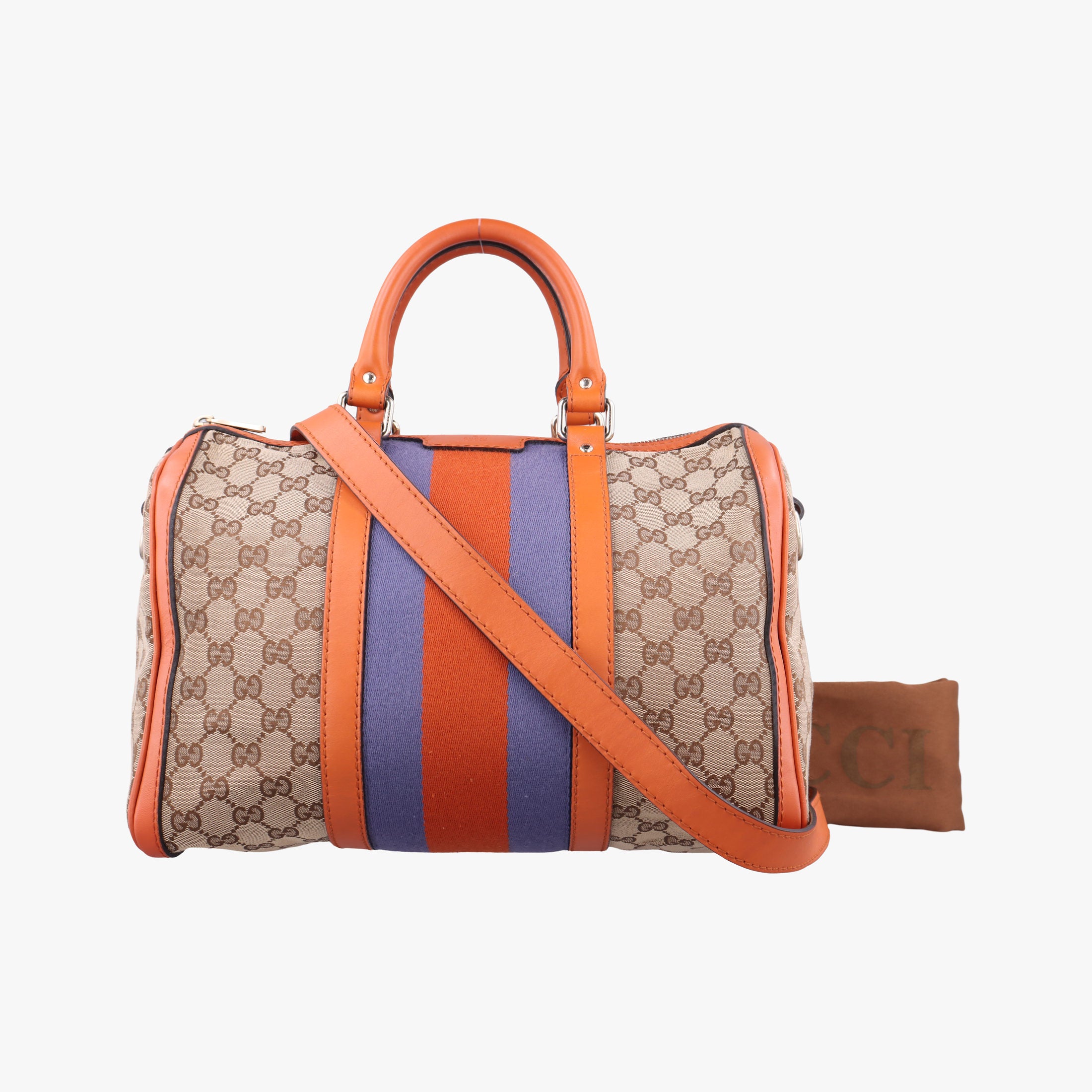 Pre-owned Gucci Sherry Line Beige×orange Canvas×Leather 247205 shoulderbag | stylenewstar