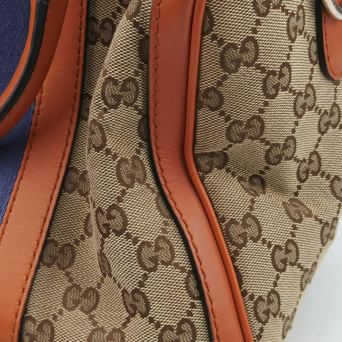 Pre-owned Gucci Sherry Line Beige×orange Canvas×Leather 247205 shoulderbag | stylenewstar
