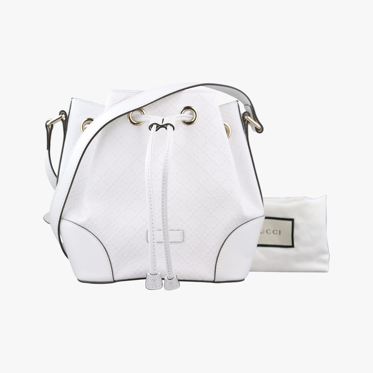 Pre-owned Gucci Bright Diamante Bucket White Leather 354229 shoulderbag | stylenewstar
