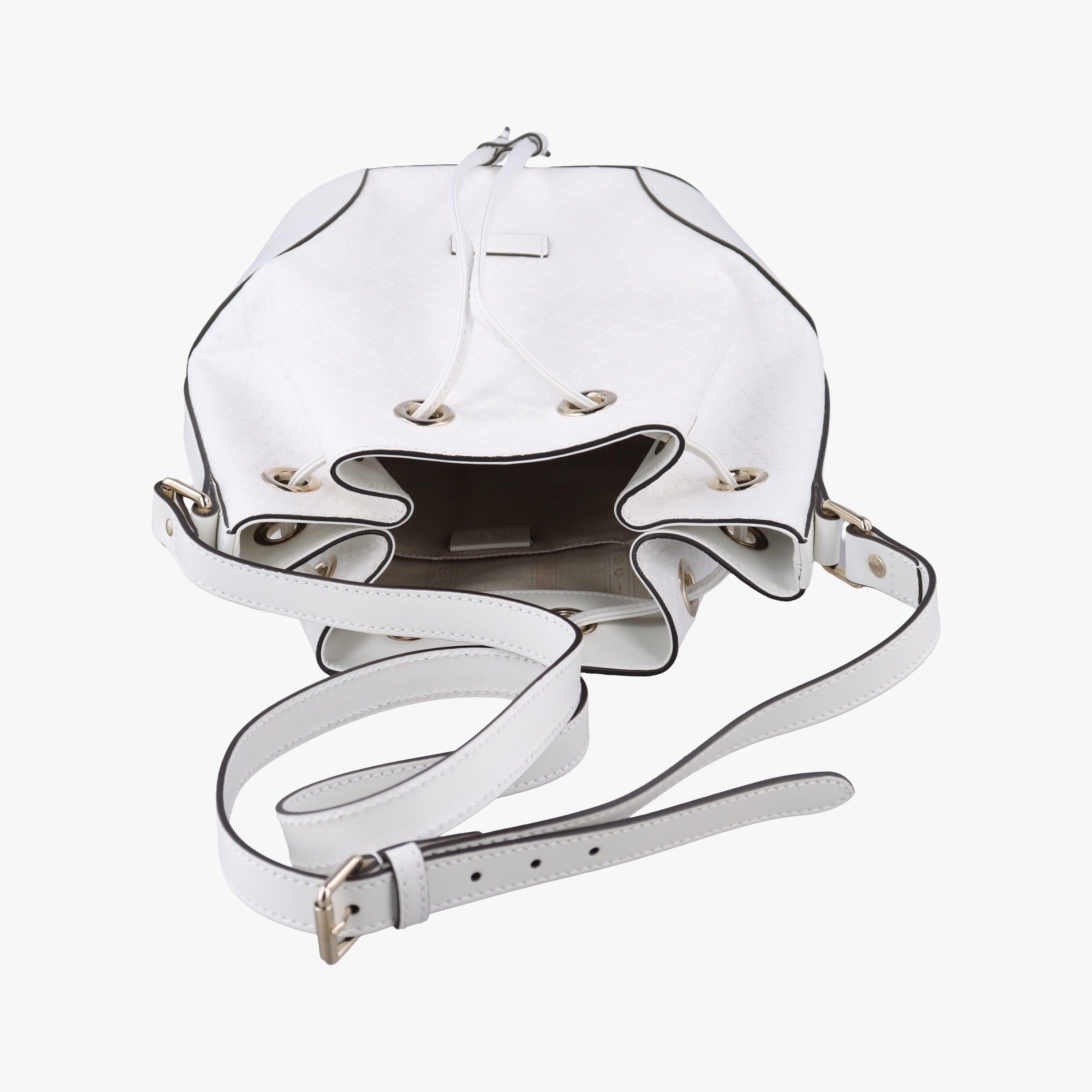 Pre-owned Gucci Bright Diamante Bucket White Leather 354229 shoulderbag | stylenewstar
