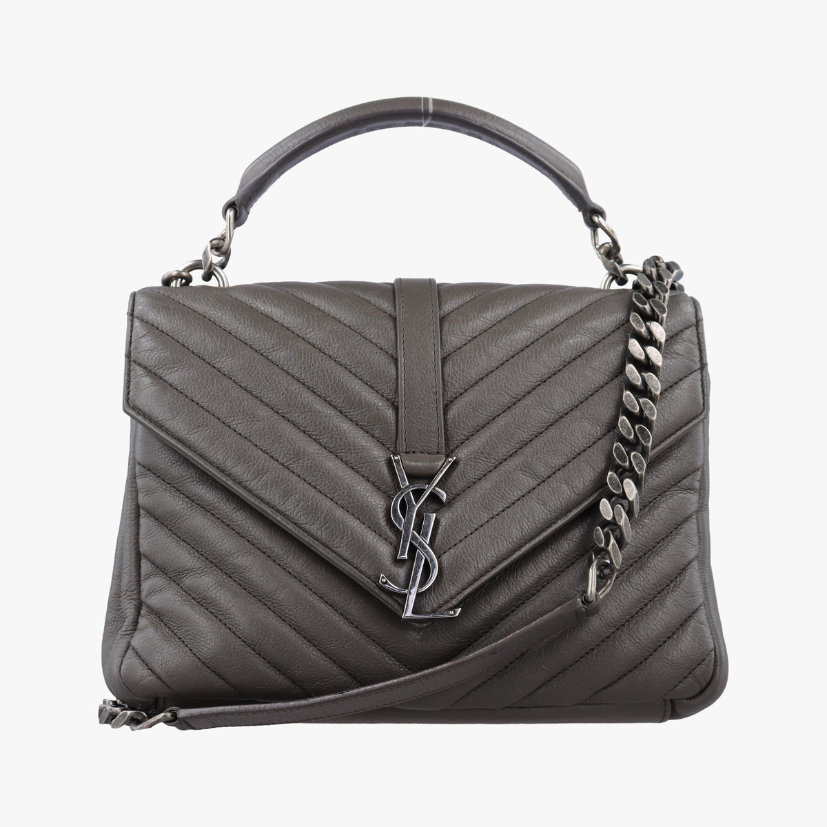Pre-owned Yves Saint Laurent COLLEGE Grey Leather 428056 shoulderbag | stylenewstar