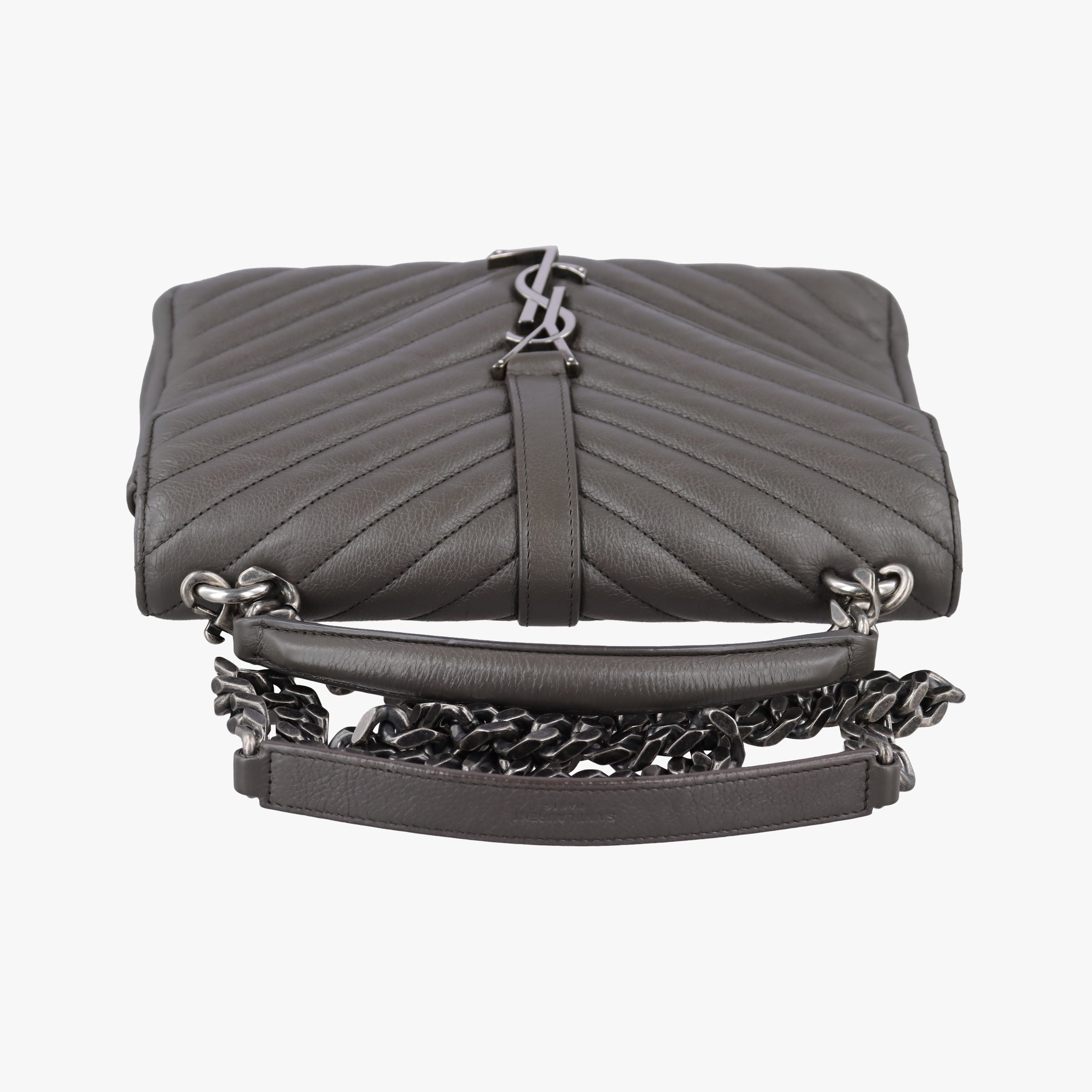 Pre-owned Yves Saint Laurent COLLEGE Grey Leather 428056 shoulderbag | stylenewstar