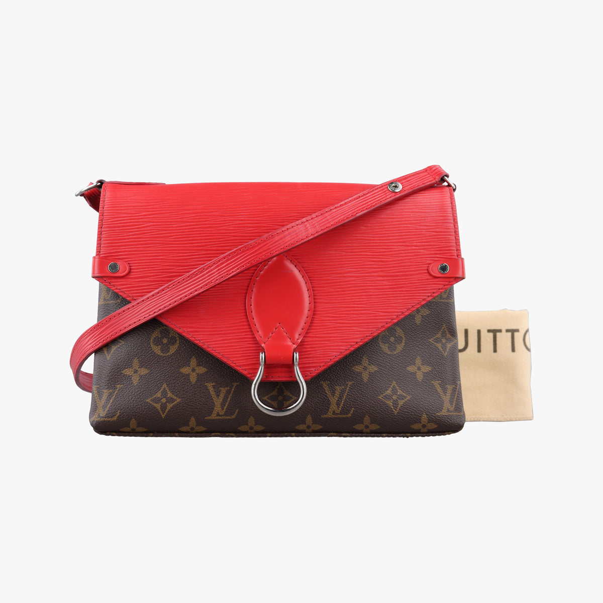 Pre-owned Louis Vuitton SAINT MICHEL brown×COQUELICOT Monogram Canvas×calf leather M44031 shoulderbag | stylenewstar