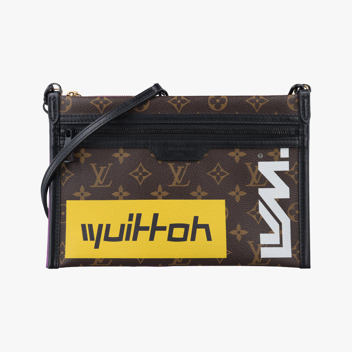 Pre-owned Louis Vuitton Flat Messenger purple x Brown Monogram Canvas x Denim M44641 shoulderbag | stylenewstar