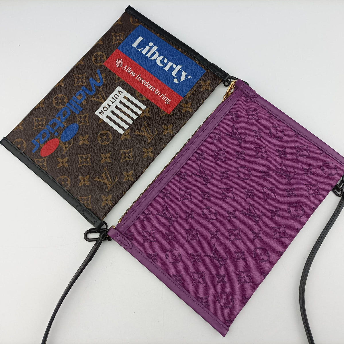 Pre-owned Louis Vuitton Flat Messenger purple x Brown Monogram Canvas x Denim M44641 shoulderbag | stylenewstar