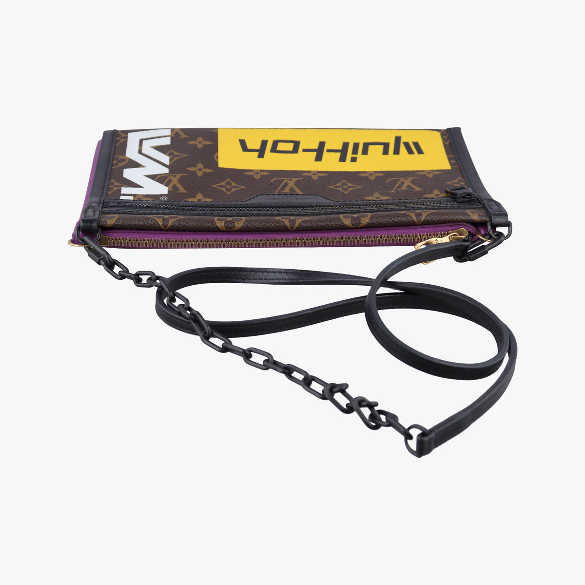 Pre-owned Louis Vuitton Flat Messenger purple x Brown Monogram Canvas x Denim M44641 shoulderbag | stylenewstar