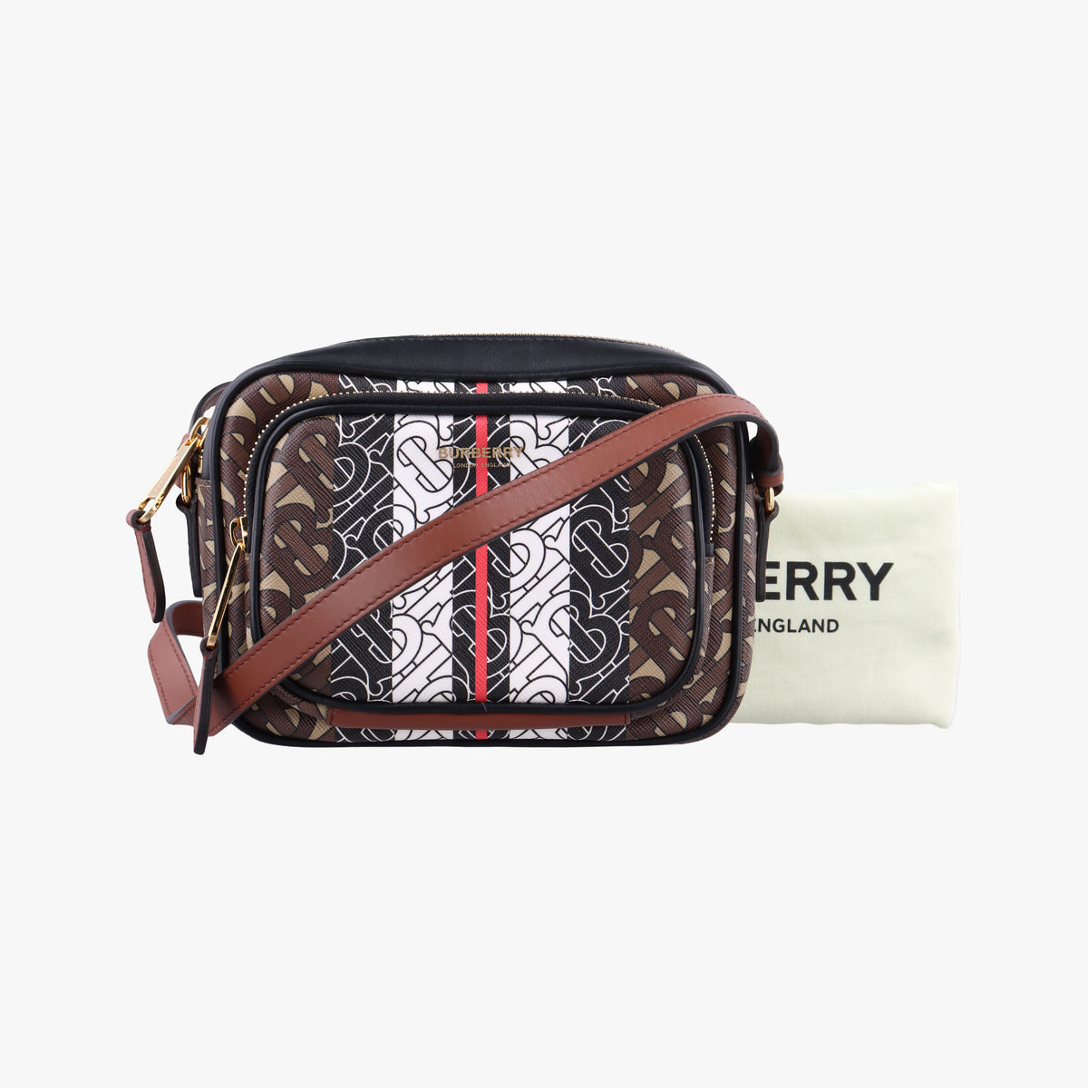 Pre-owned Burberry Bridle Stripe Brown×Multicolour PVC coated canvas x leather  shoulderbag | stylenewstar